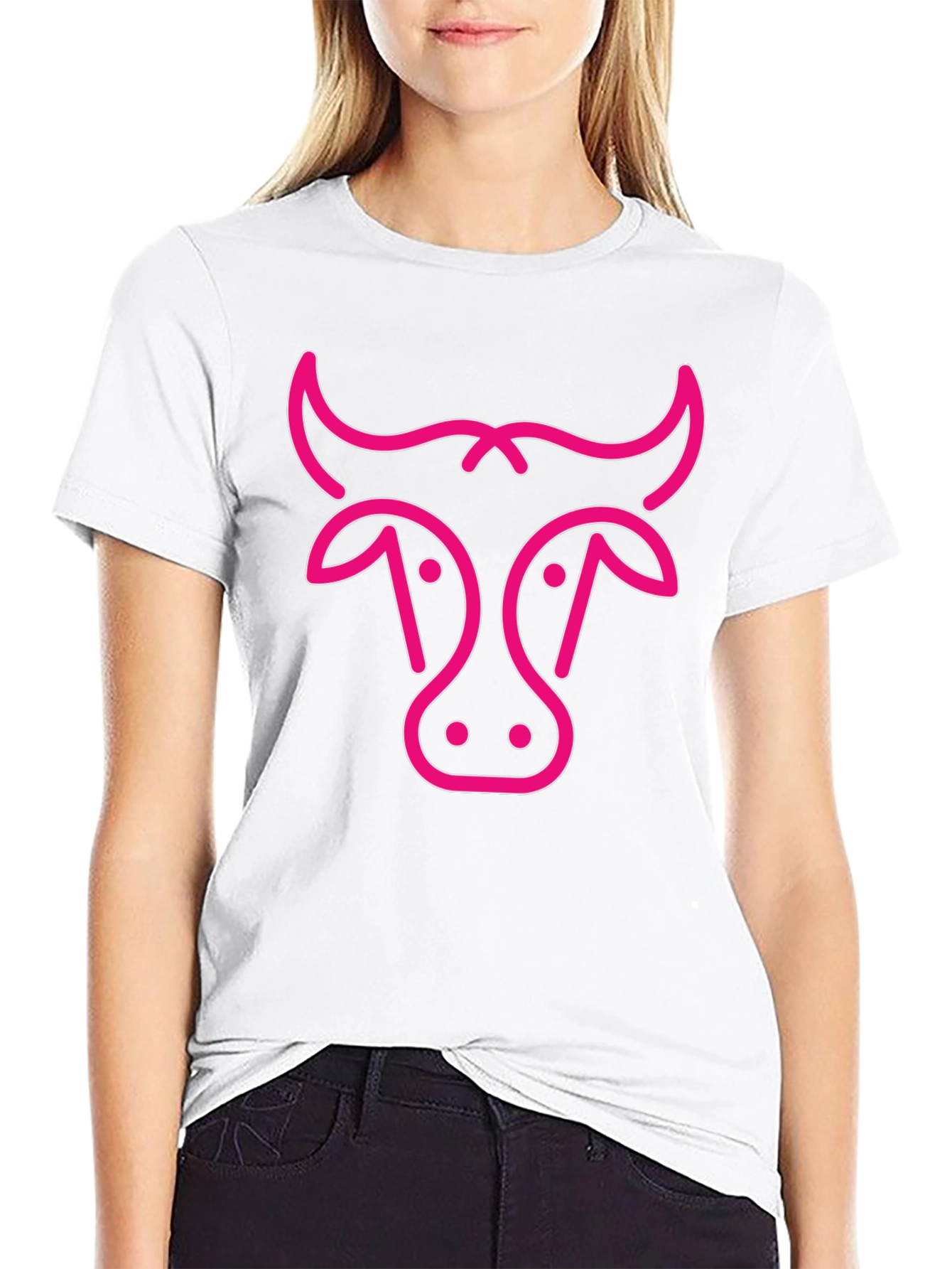 Black T-Shirt with Pink Cow Graphic