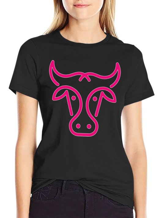 Black T-Shirt with Pink Cow Graphic