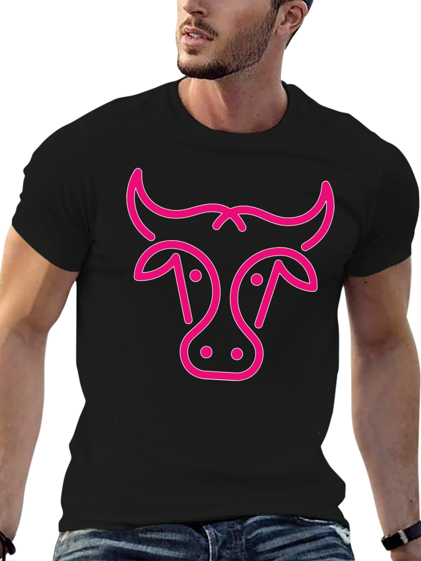 Black T-Shirt with Pink Cow Graphic
