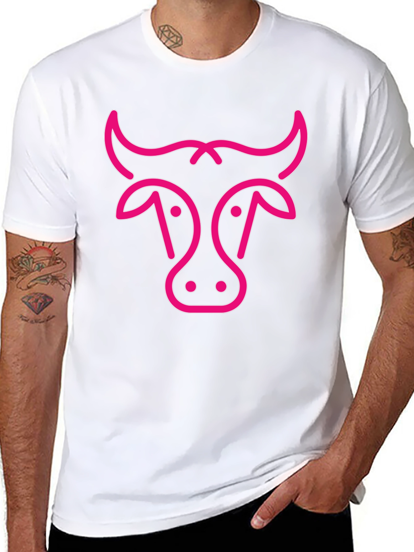 Black T-Shirt with Pink Cow Graphic