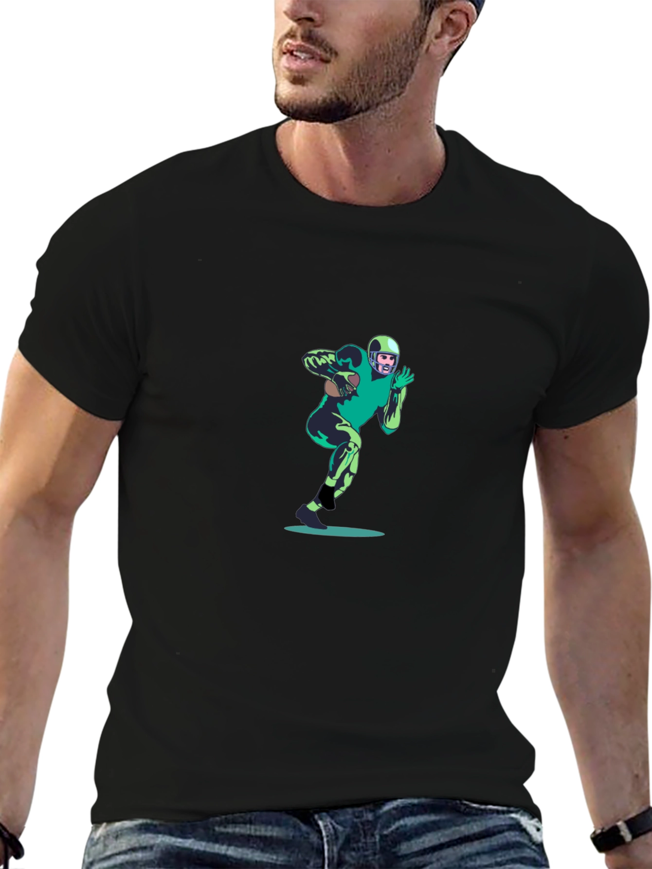 Football Player Graphic Black T-Shirt
