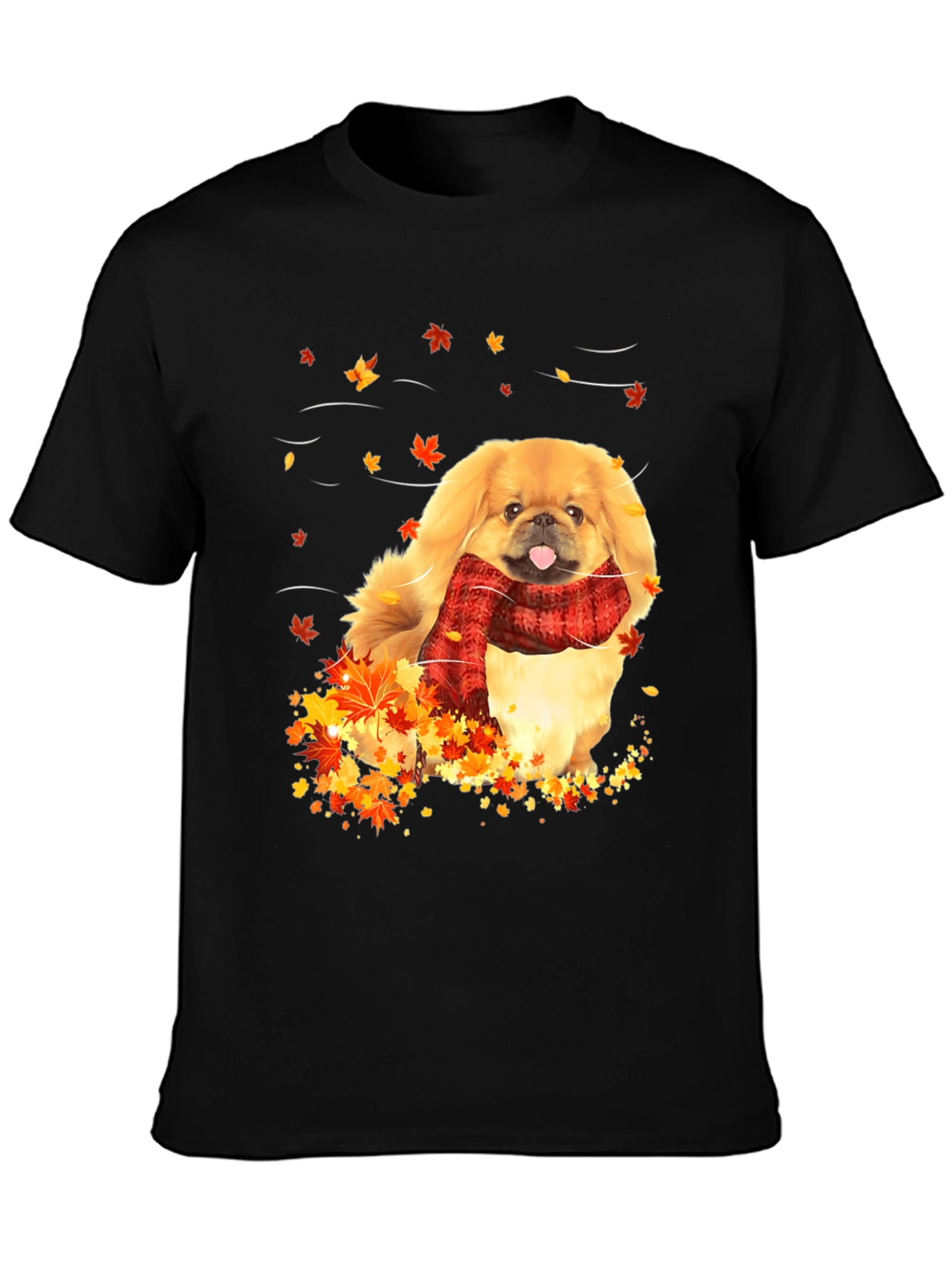 Autumn Dog T-Shirt - Cozy Scarf Fall Leaves