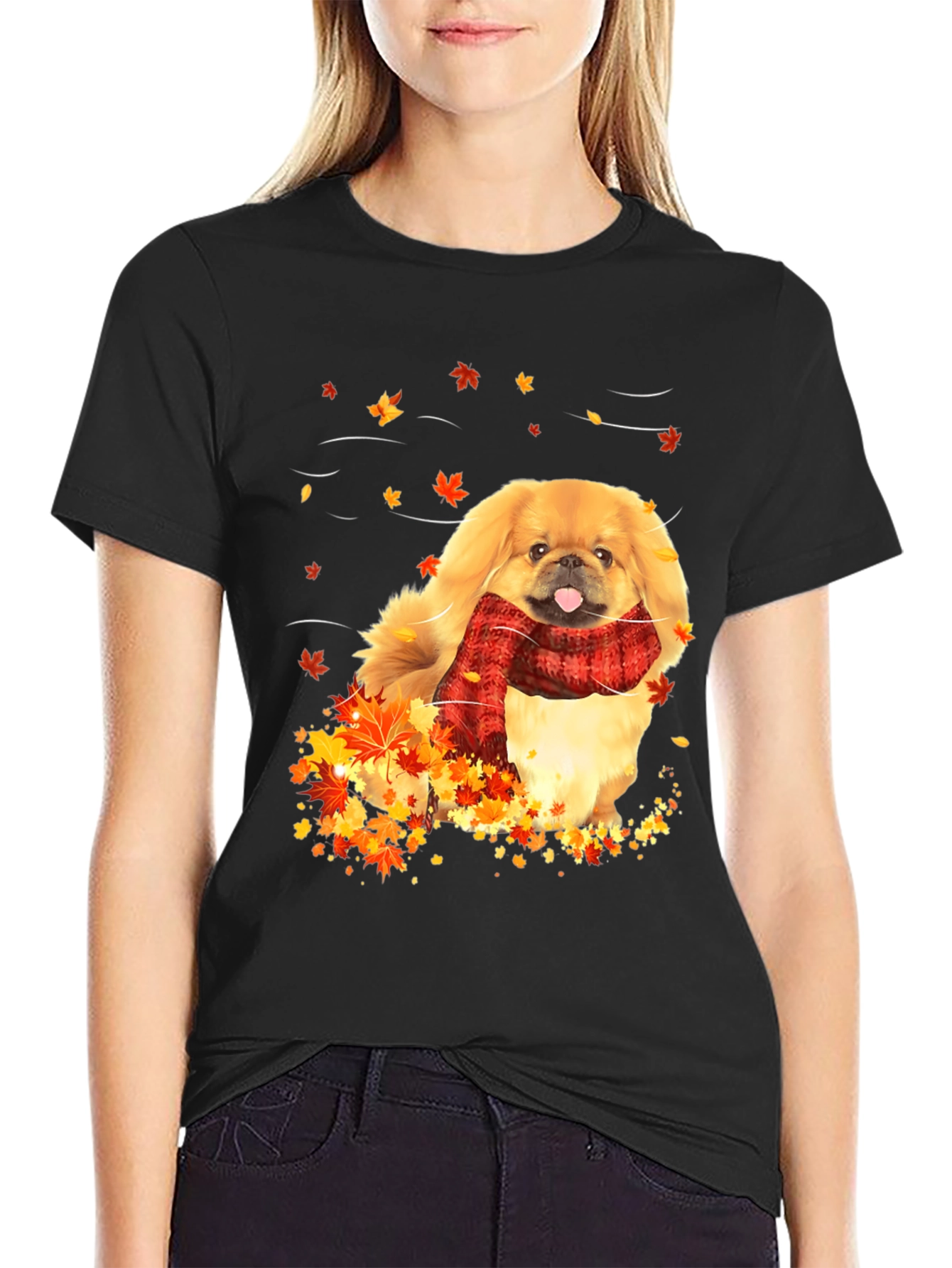 Autumn Dog T-Shirt - Cozy Scarf Fall Leaves