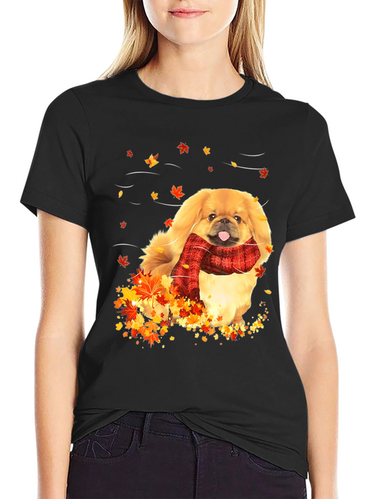 Autumn Dog T-Shirt - Cozy Scarf Fall Leaves