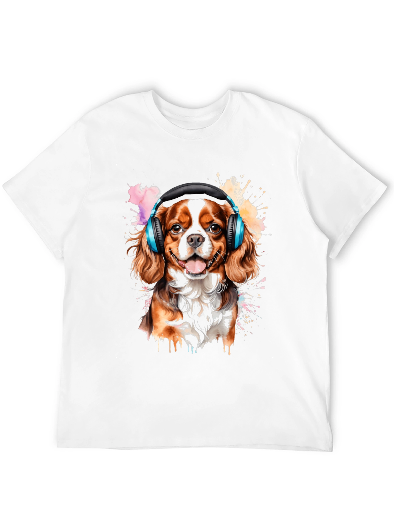 Dog with Headphones Black T-Shirt