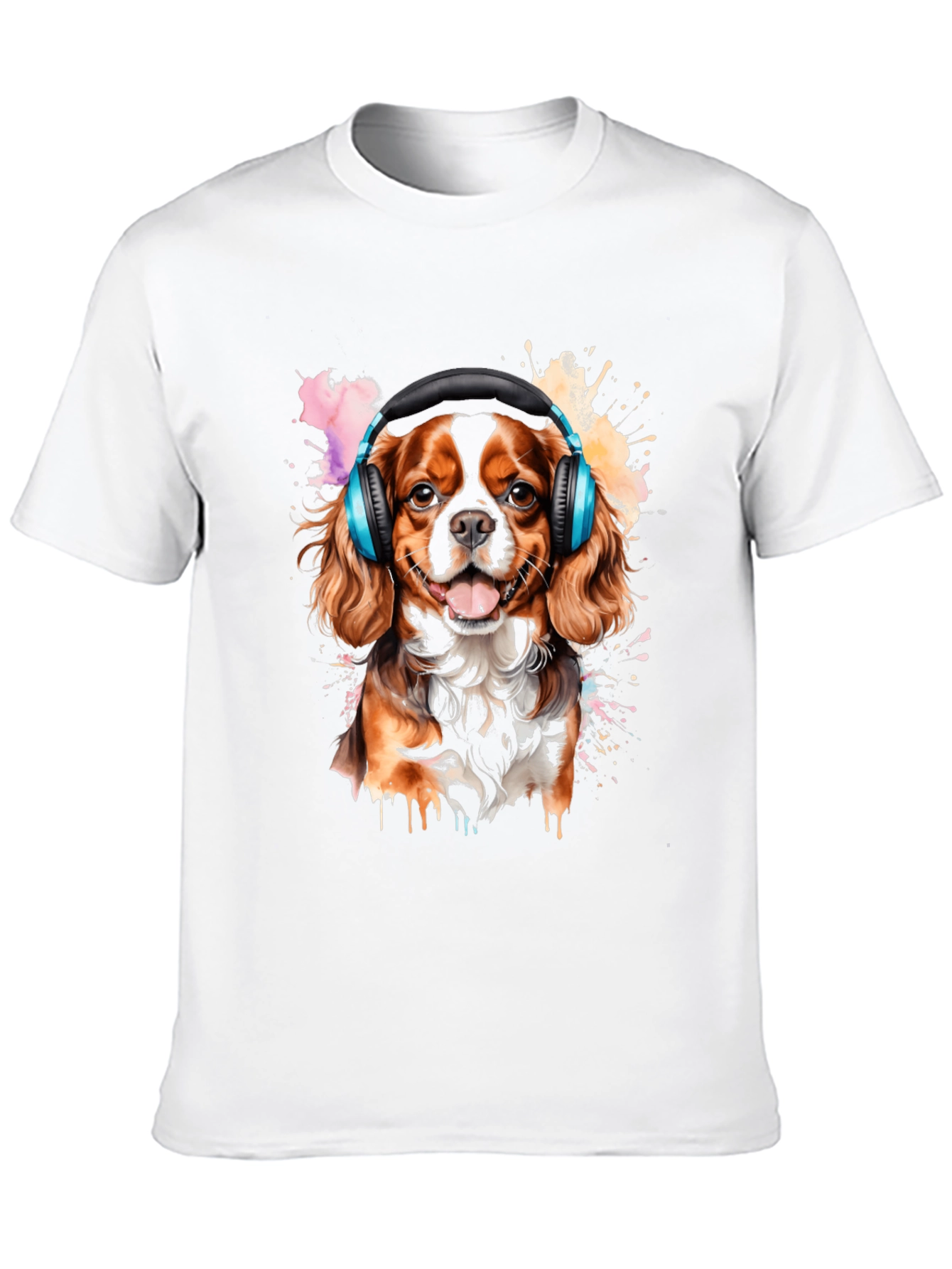 Dog with Headphones Black T-Shirt