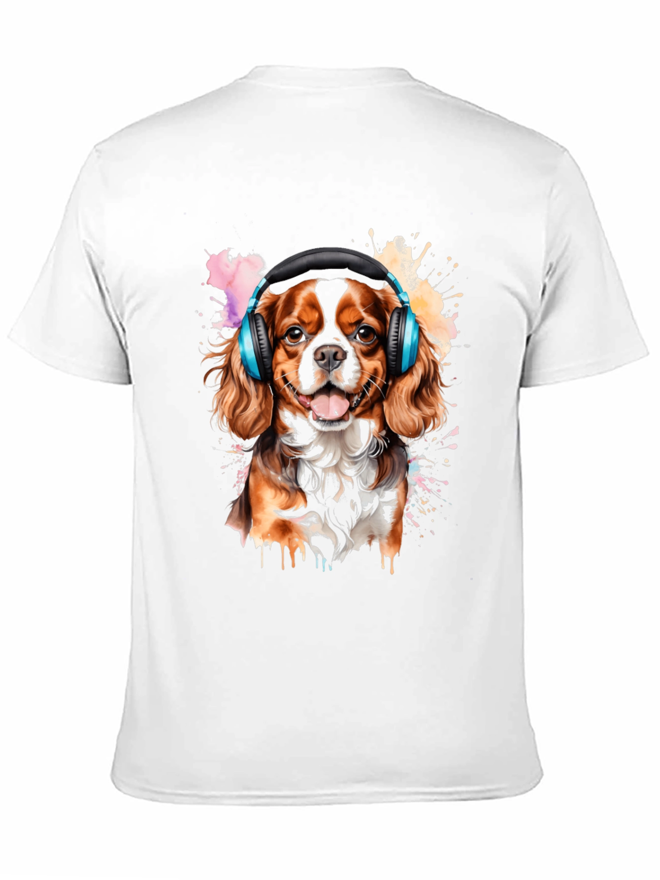 Dog with Headphones Black T-Shirt