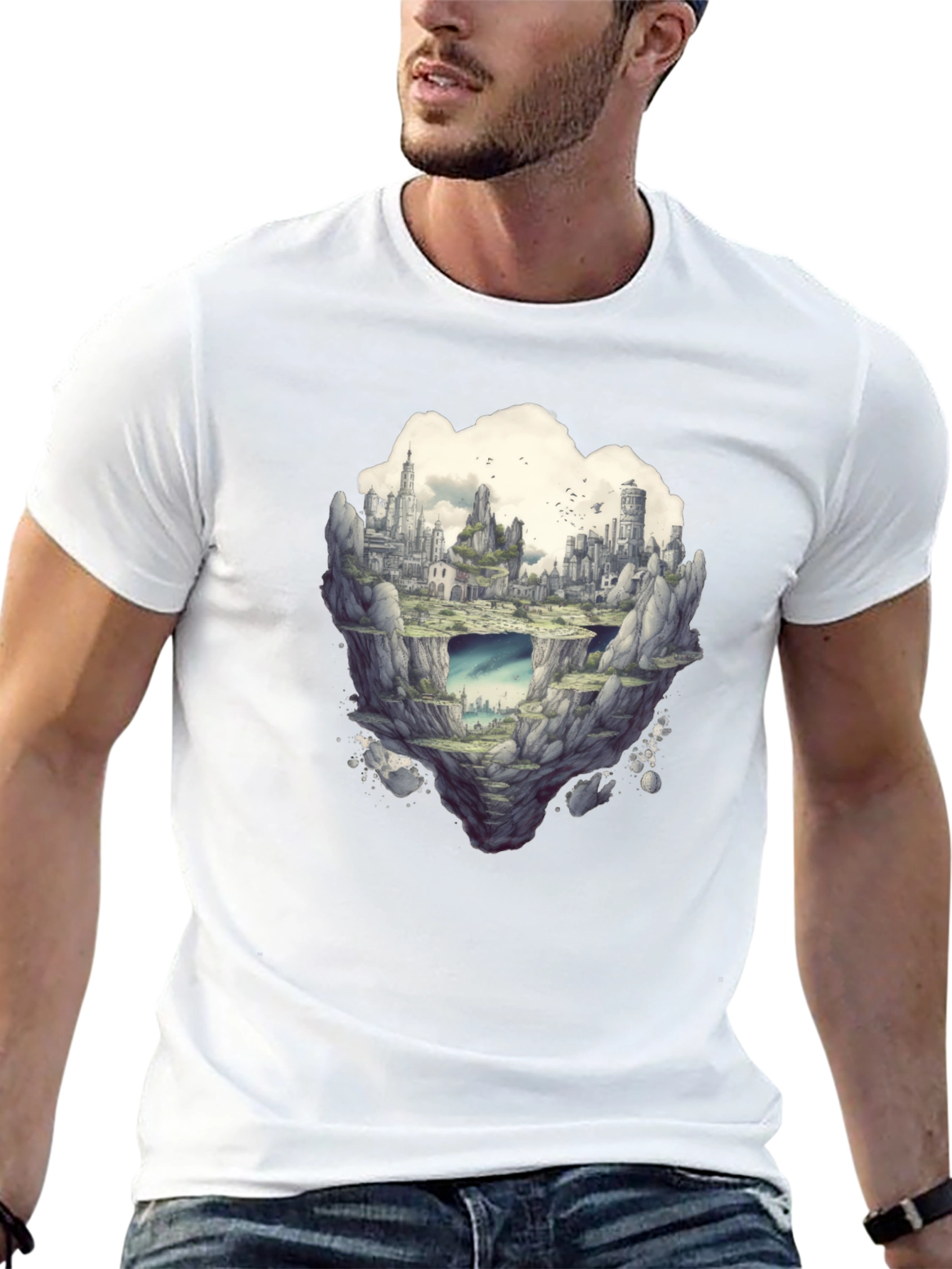 Floating City Graphic Tee - Unique Fantasy Design