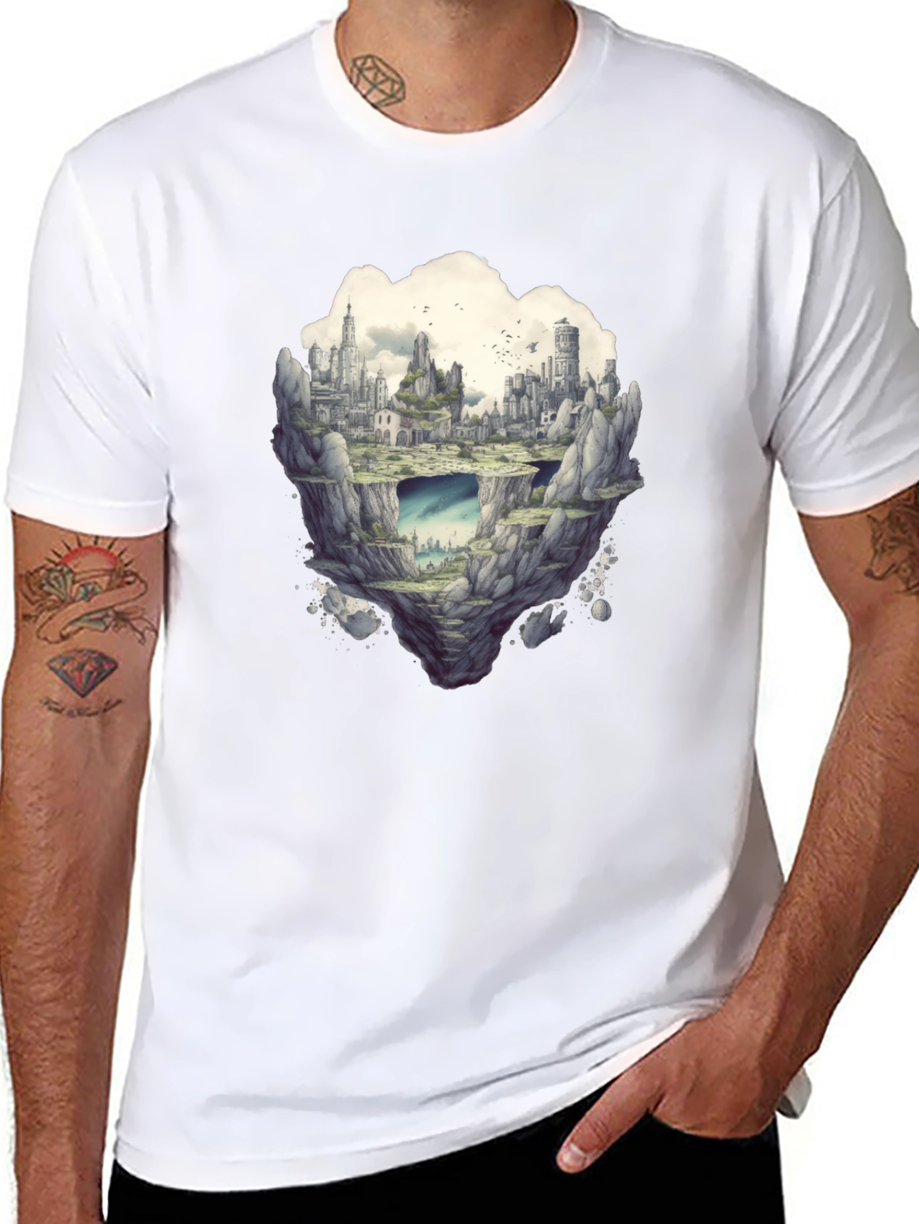 Floating City Graphic Tee - Unique Fantasy Design