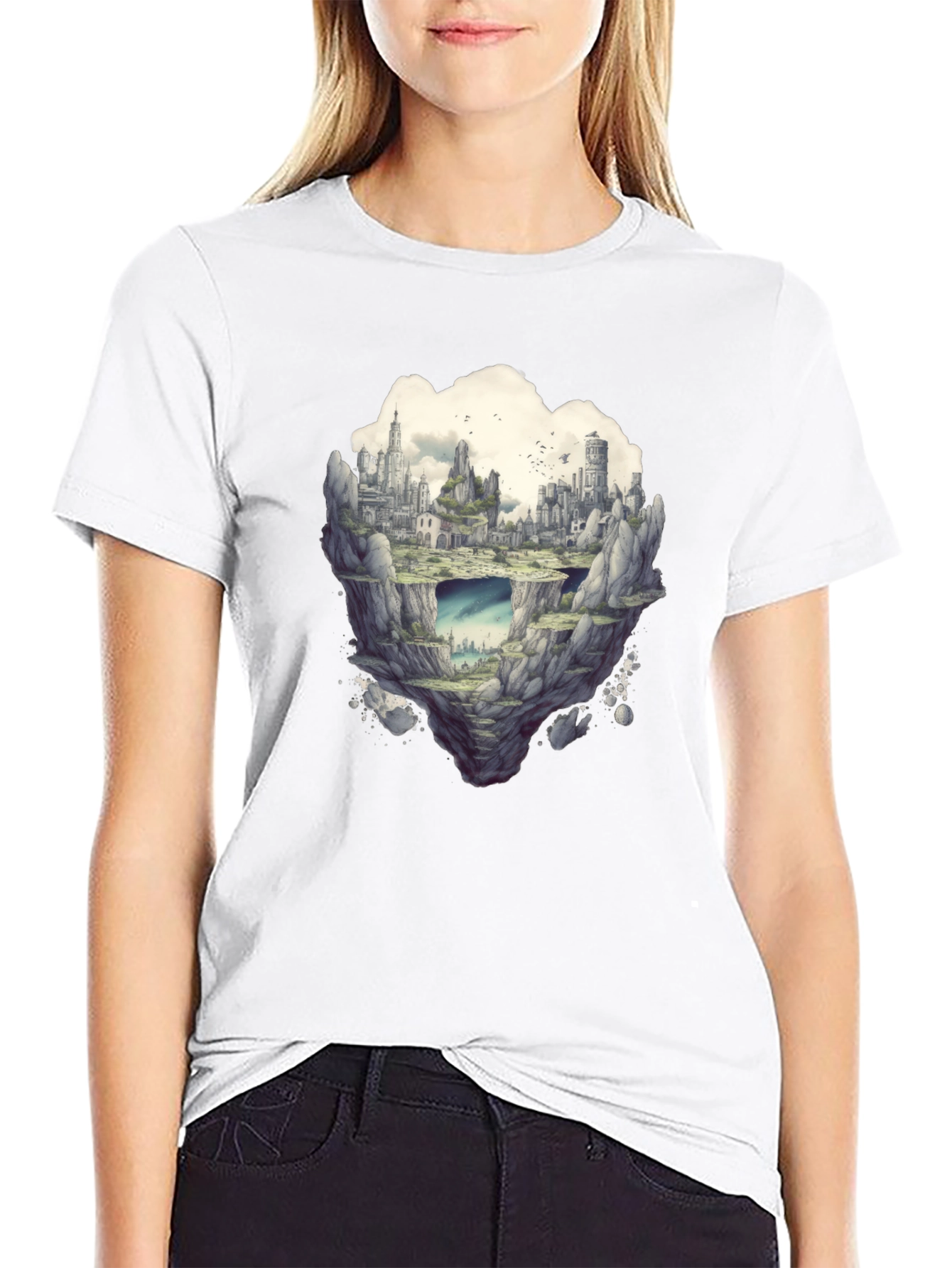 Floating City Graphic Tee - Unique Fantasy Design