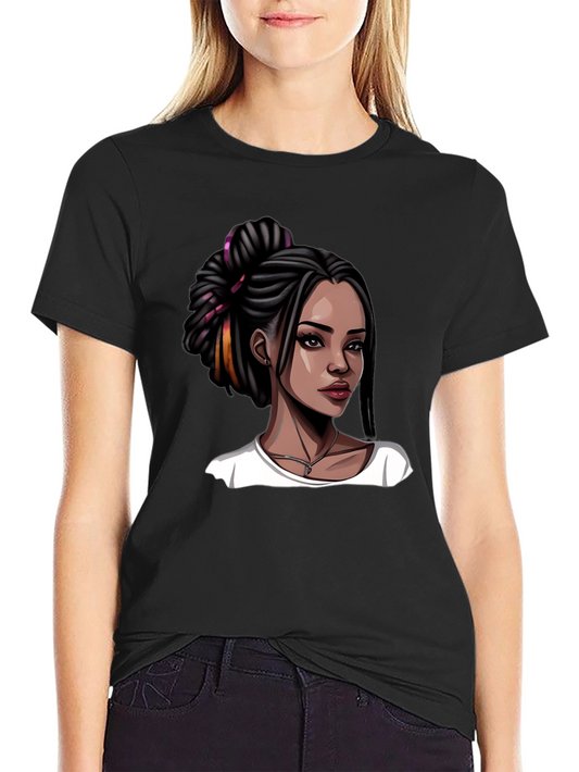 Stylish Woman Graphic Tee - Black T-Shirt