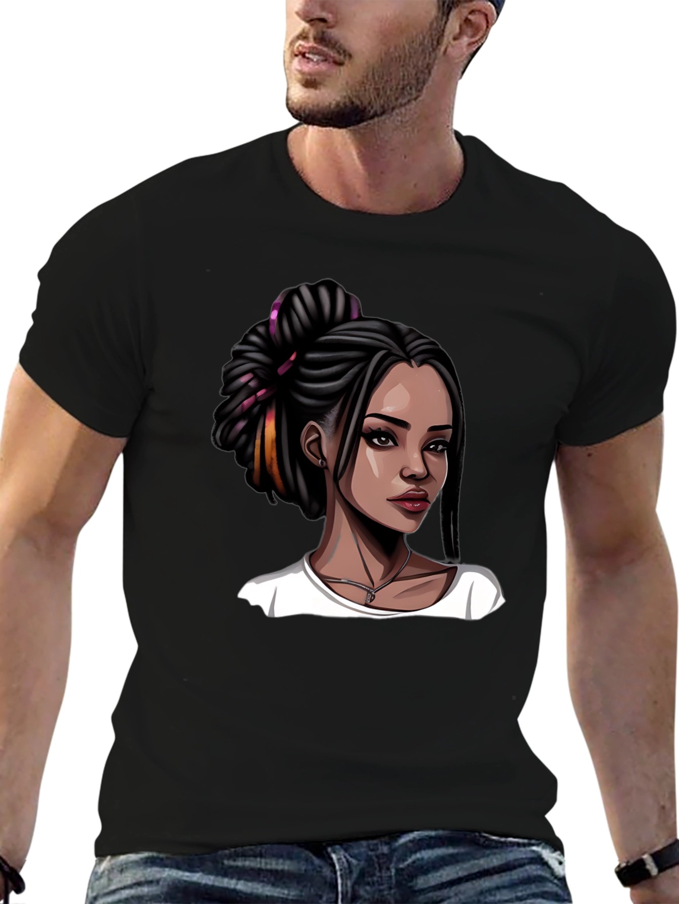 Stylish Woman Graphic Tee - Black T-Shirt