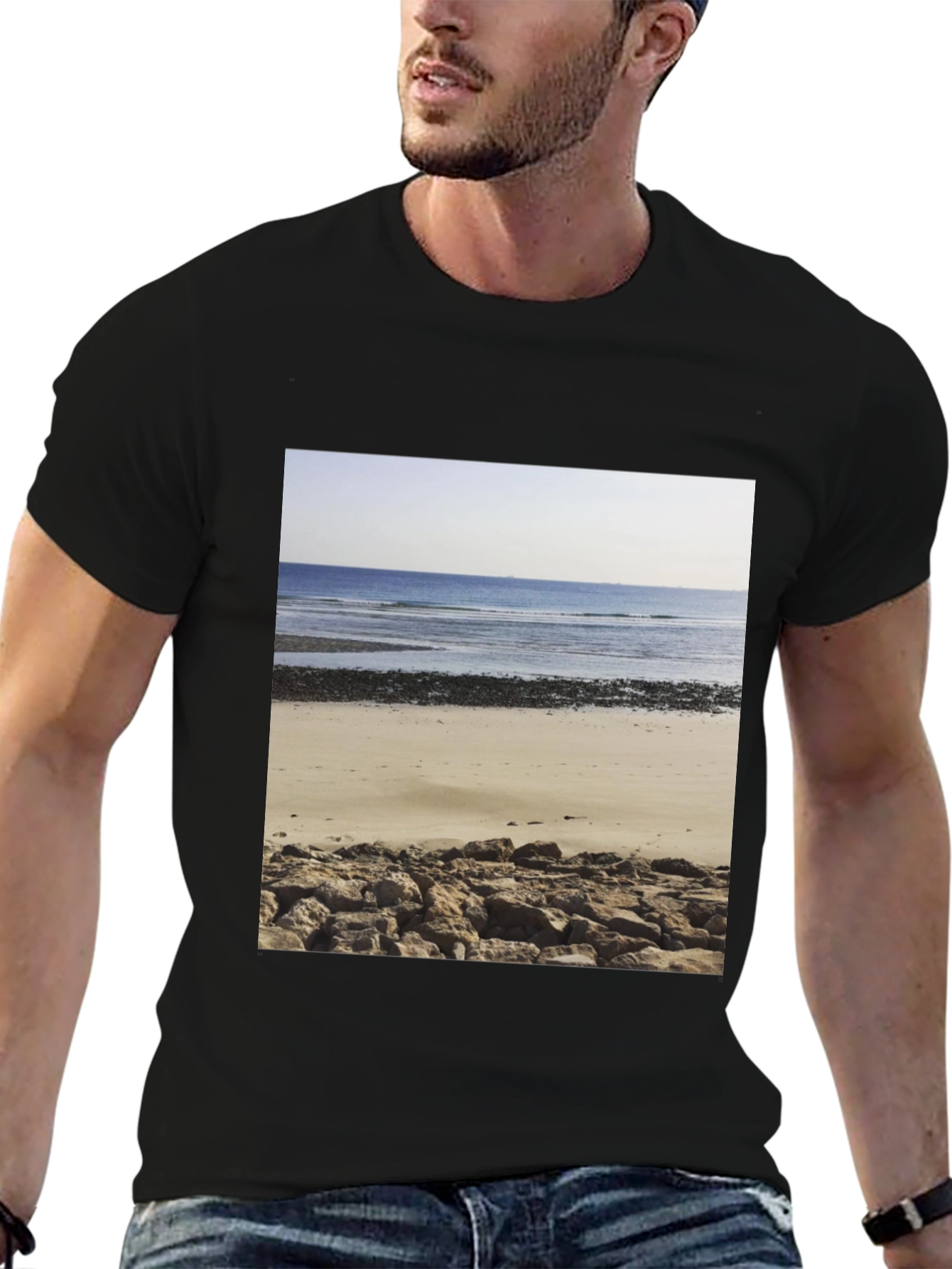 Beach Scene Graphic Tee - Mens Black T-Shirt