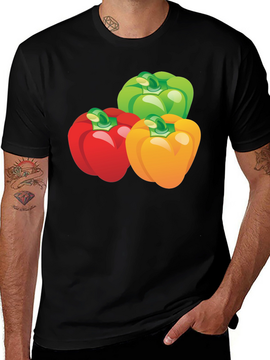 Colorful Peppers Graphic Tee - Black Cotton T-Shirt
