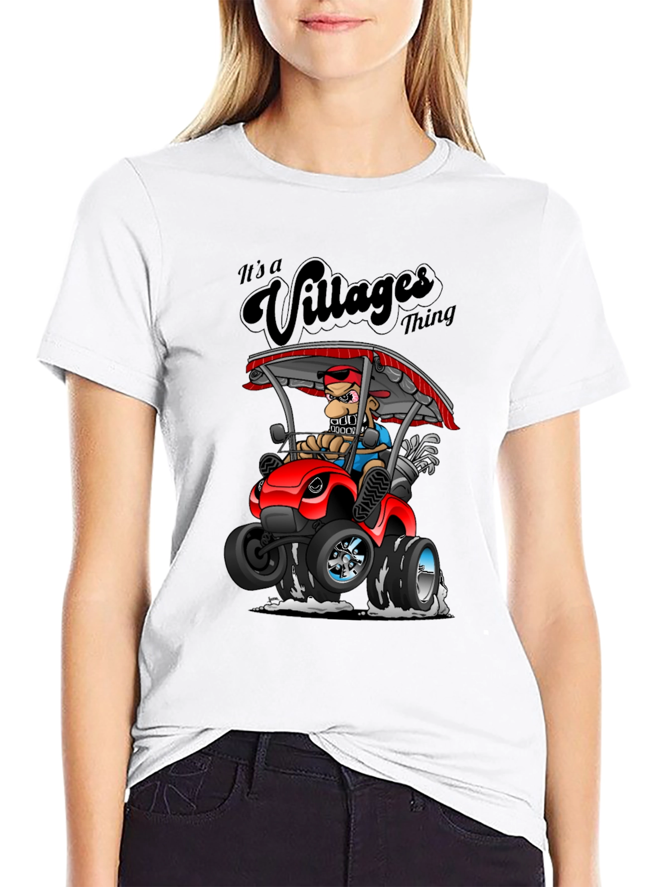 Villages Thing Cartoon Golf Cart Black T-Shirt