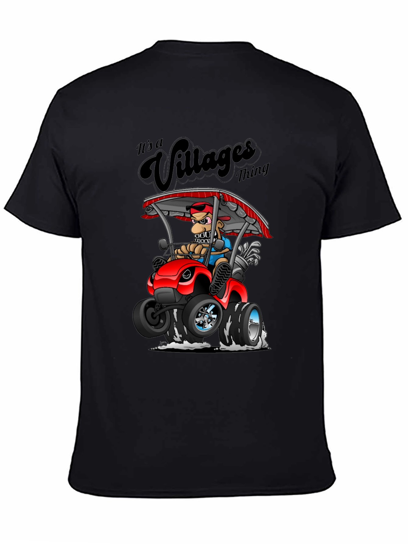 Villages Thing Cartoon Golf Cart Black T-Shirt