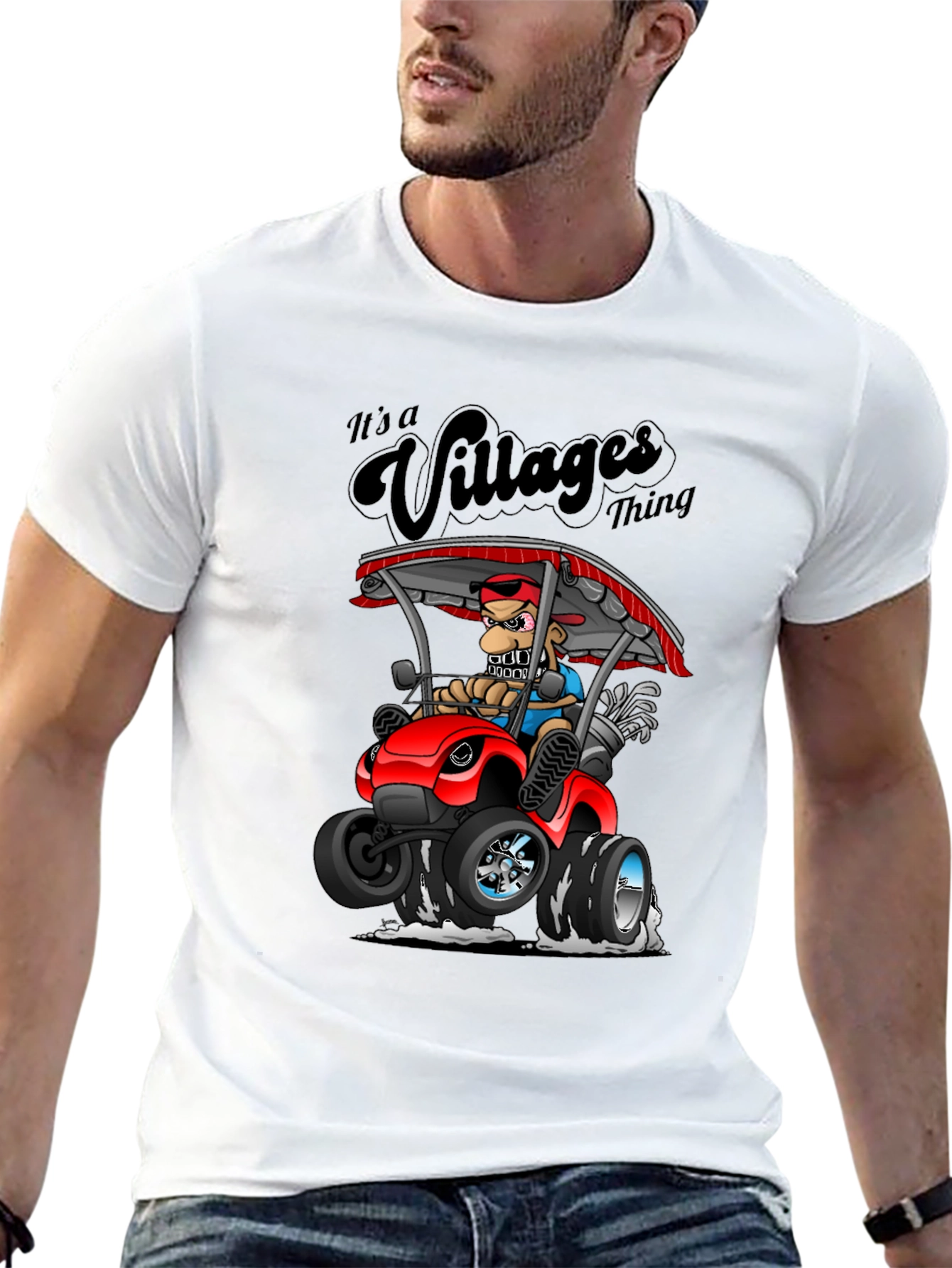 Villages Thing Cartoon Golf Cart Black T-Shirt