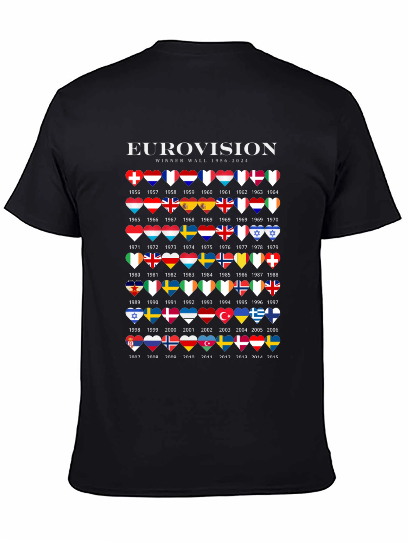 Eurovision Winner Wall 1956-2024 Black T-Shirt