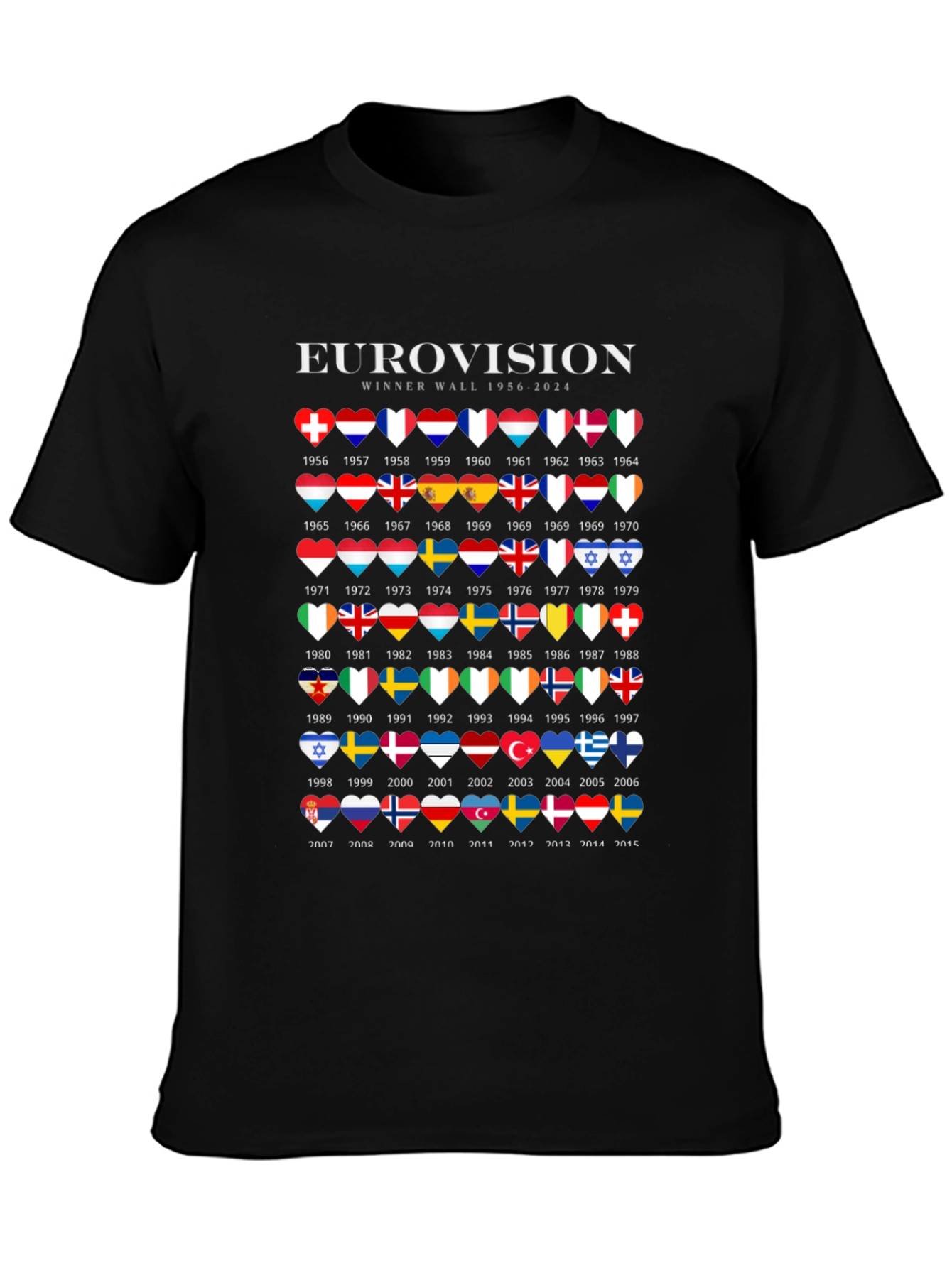 Eurovision Winner Wall 1956-2024 Black T-Shirt