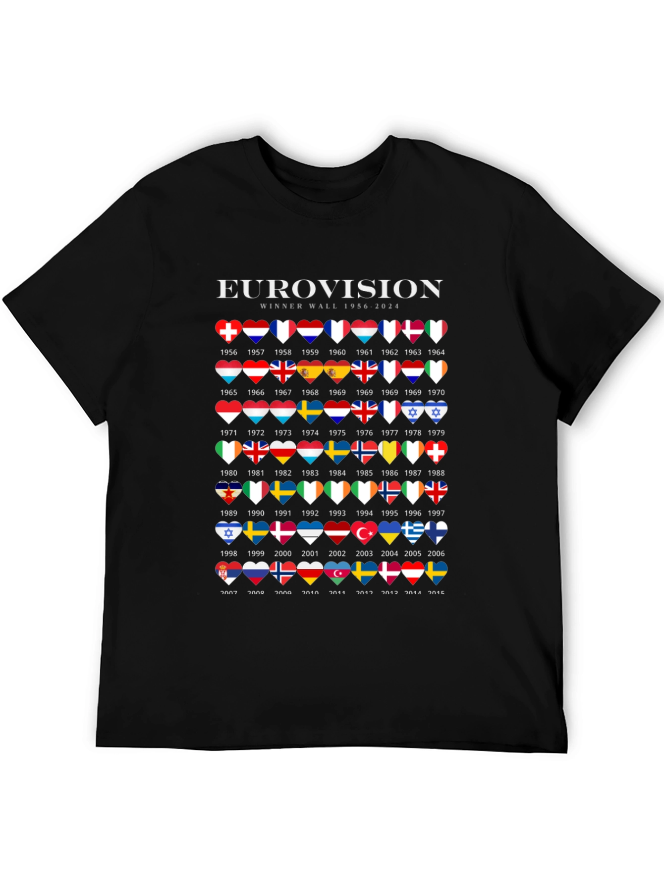 Eurovision Winner Wall 1956-2024 Black T-Shirt