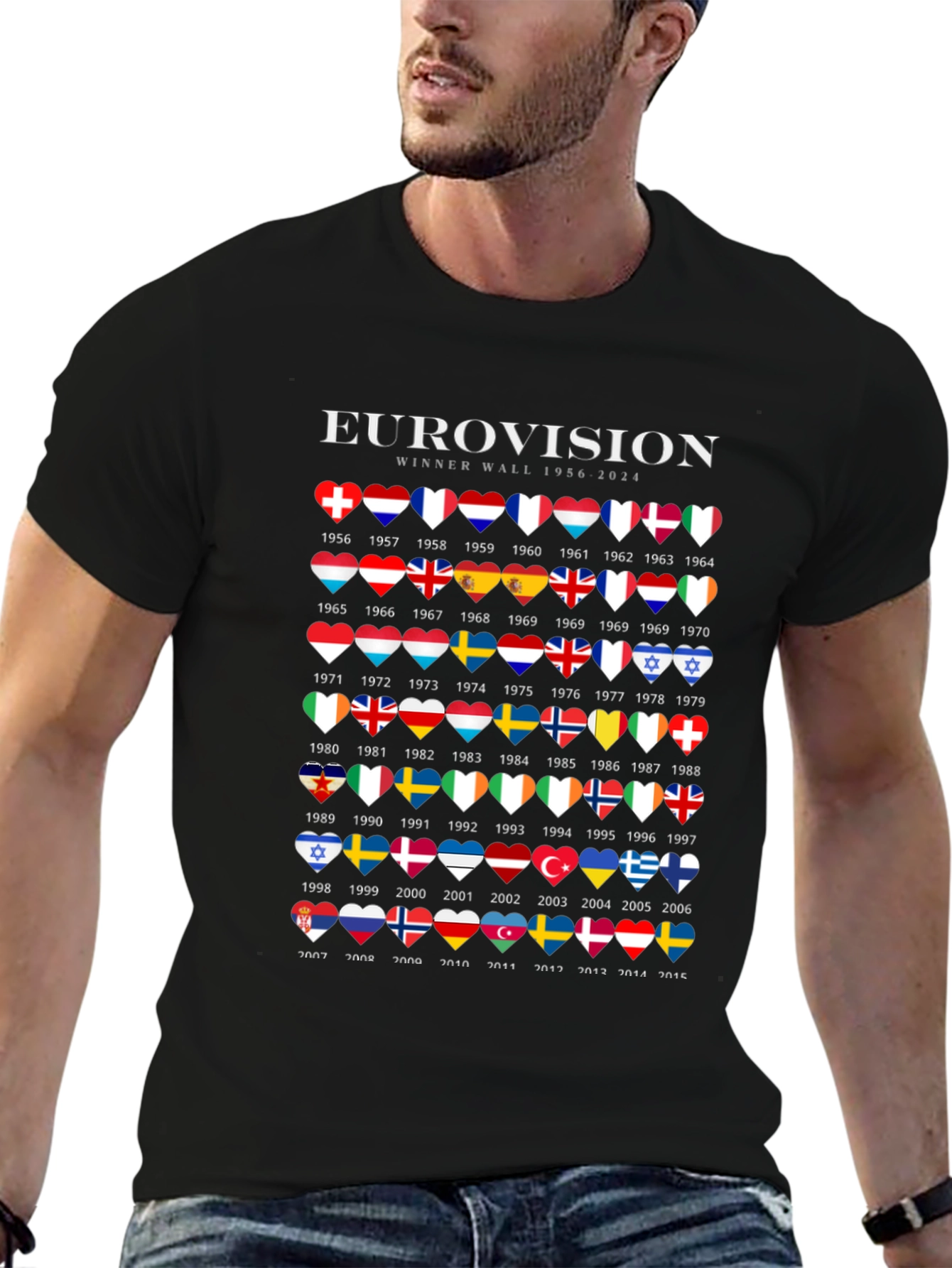 Eurovision Winner Wall 1956-2024 Black T-Shirt