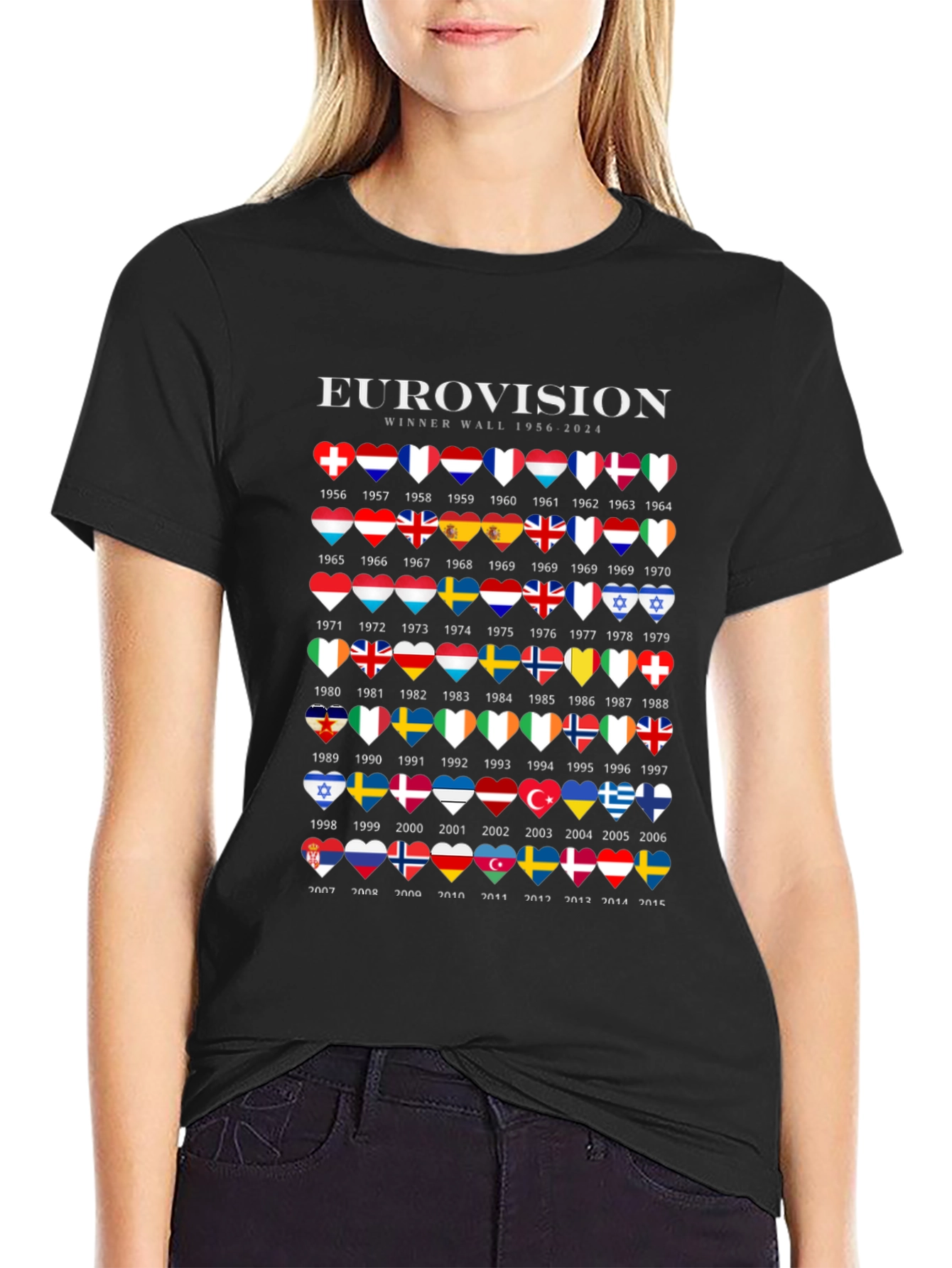 Eurovision Winner Wall 1956-2024 Black T-Shirt