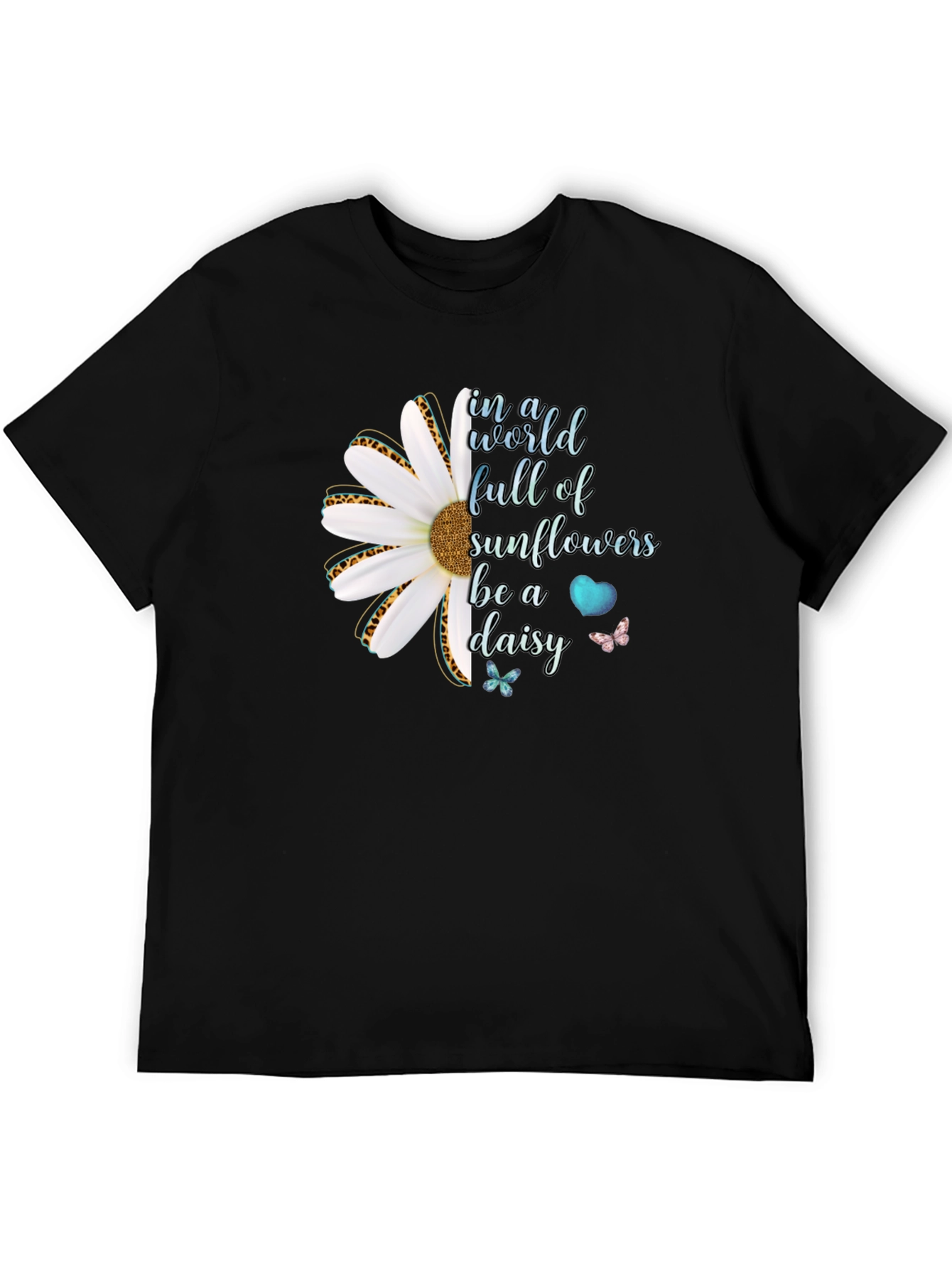 Be a Daisy Black T-Shirt Floral Design