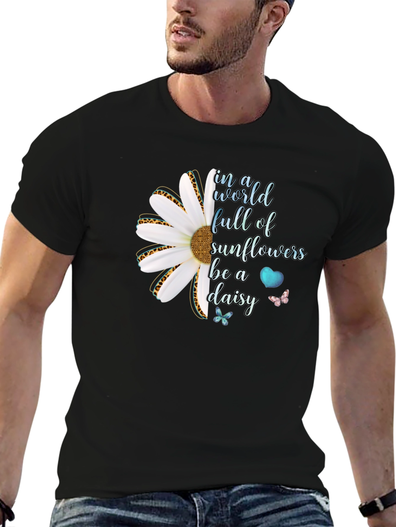 Be a Daisy Black T-Shirt Floral Design