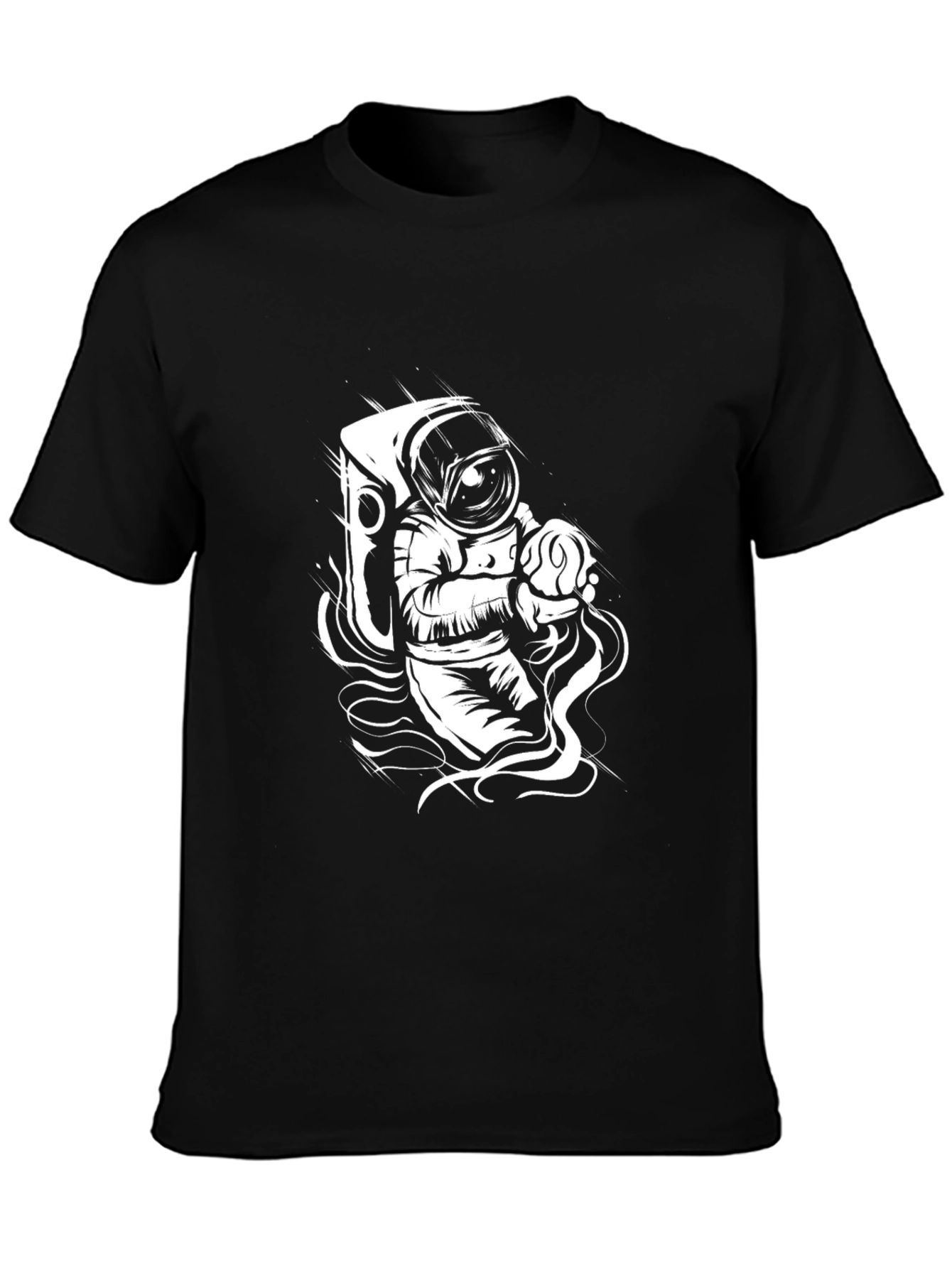 Astronaut Graphic Tee - Black Cotton Crew Neck T-Shirt