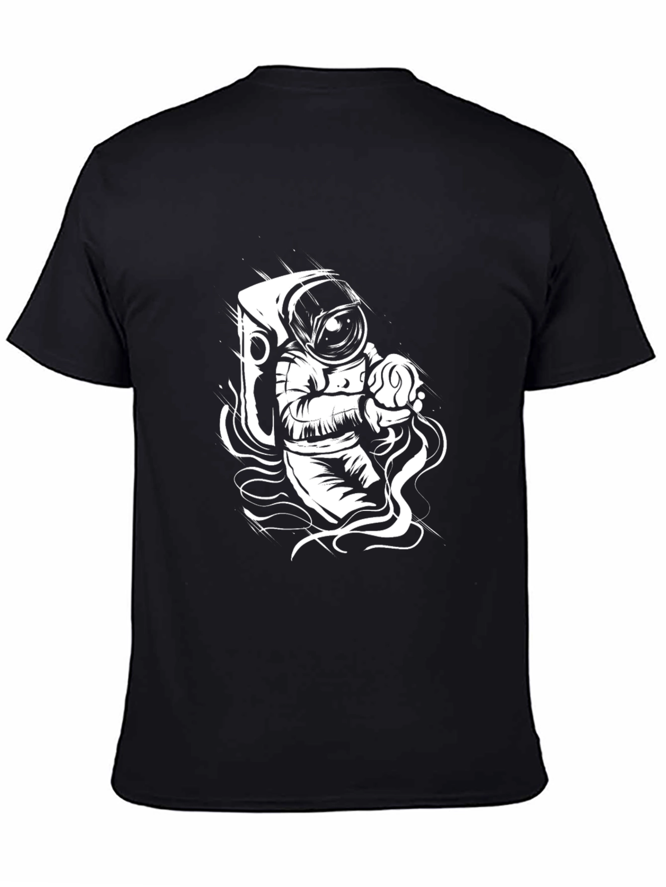 Astronaut Graphic Tee - Black Cotton Crew Neck T-Shirt