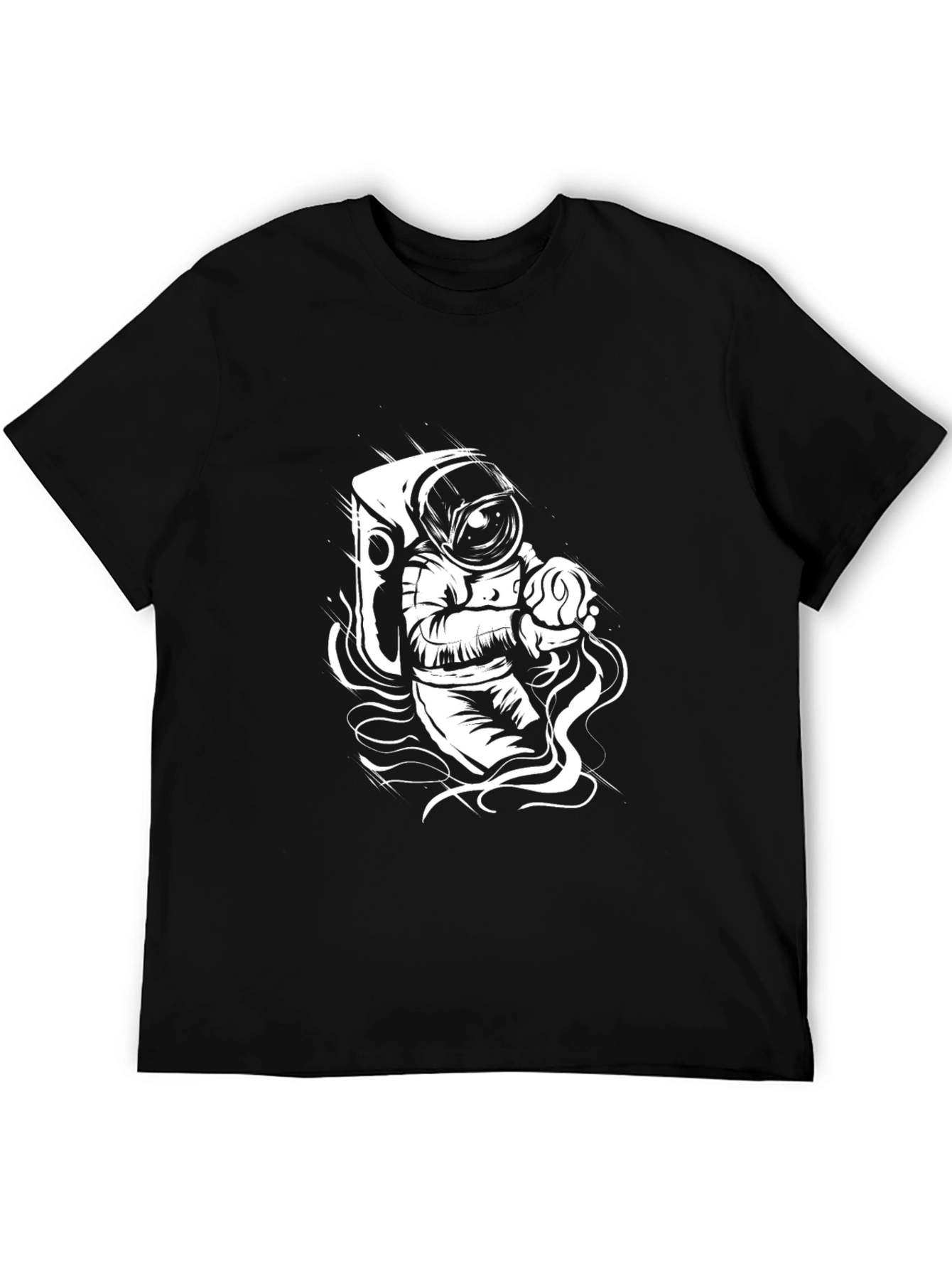 Astronaut Graphic Tee - Black Cotton Crew Neck T-Shirt