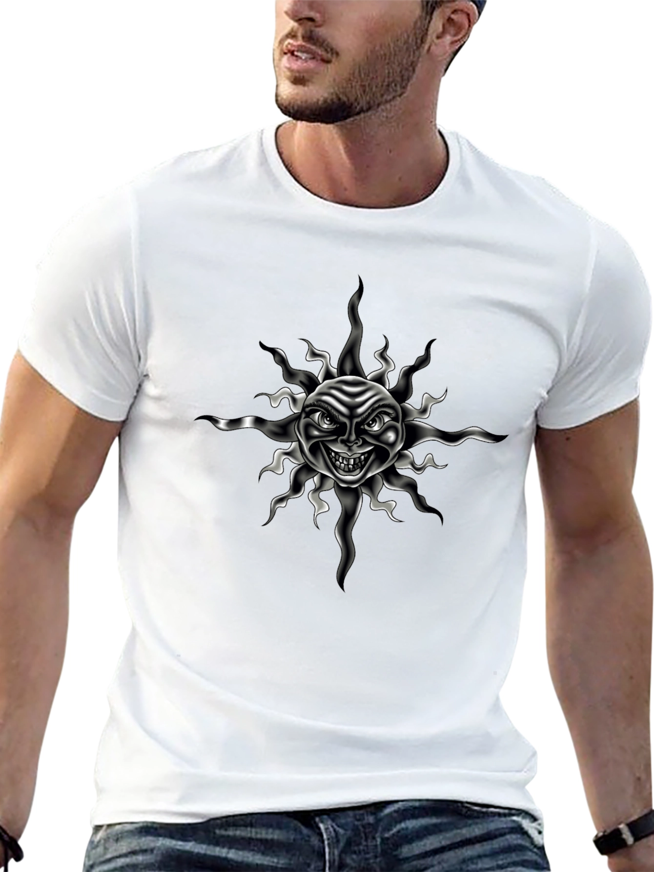 Mens Black T-Shirt with Evil Sun Graphic Print