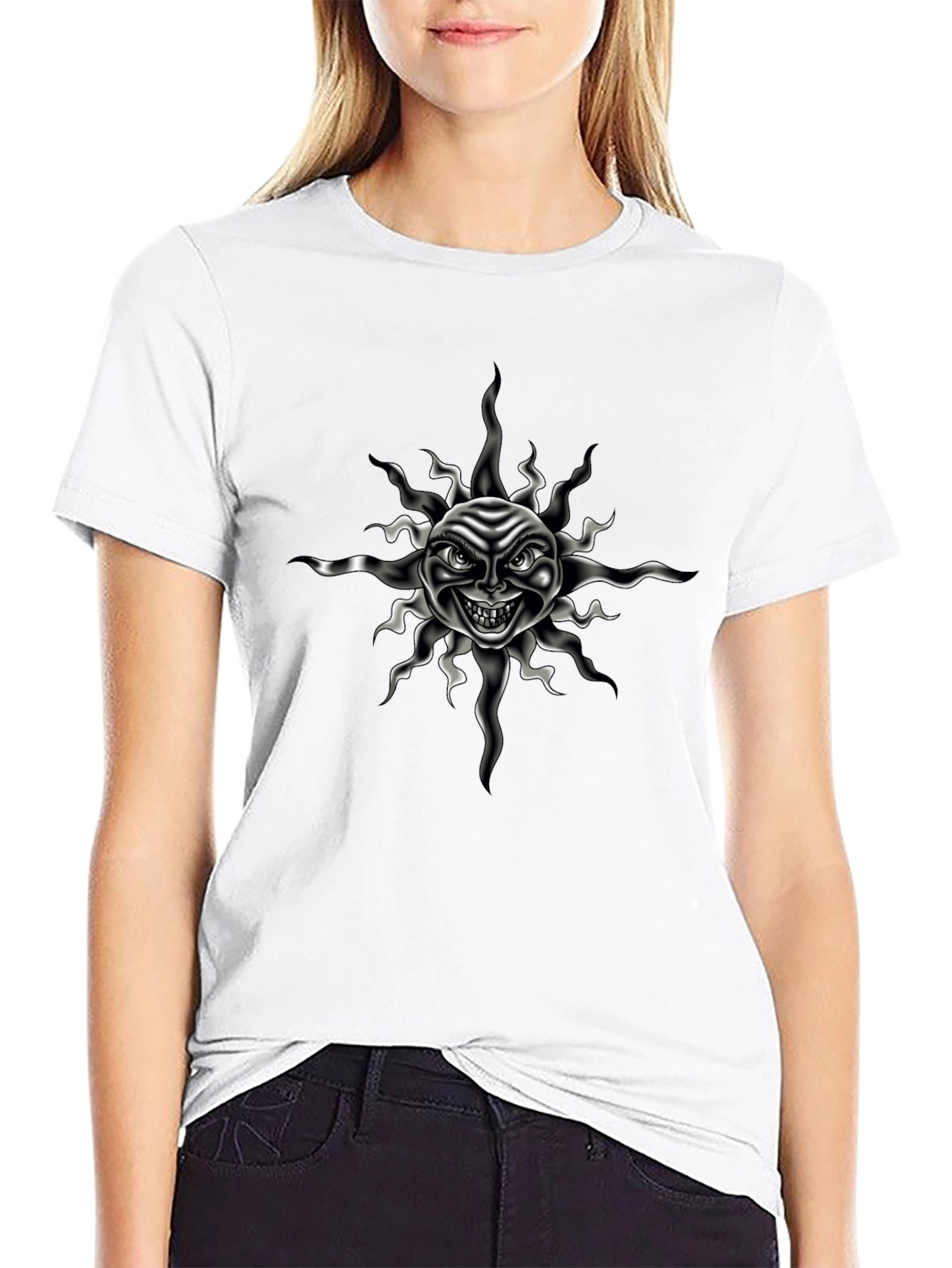 Mens Black T-Shirt with Evil Sun Graphic Print