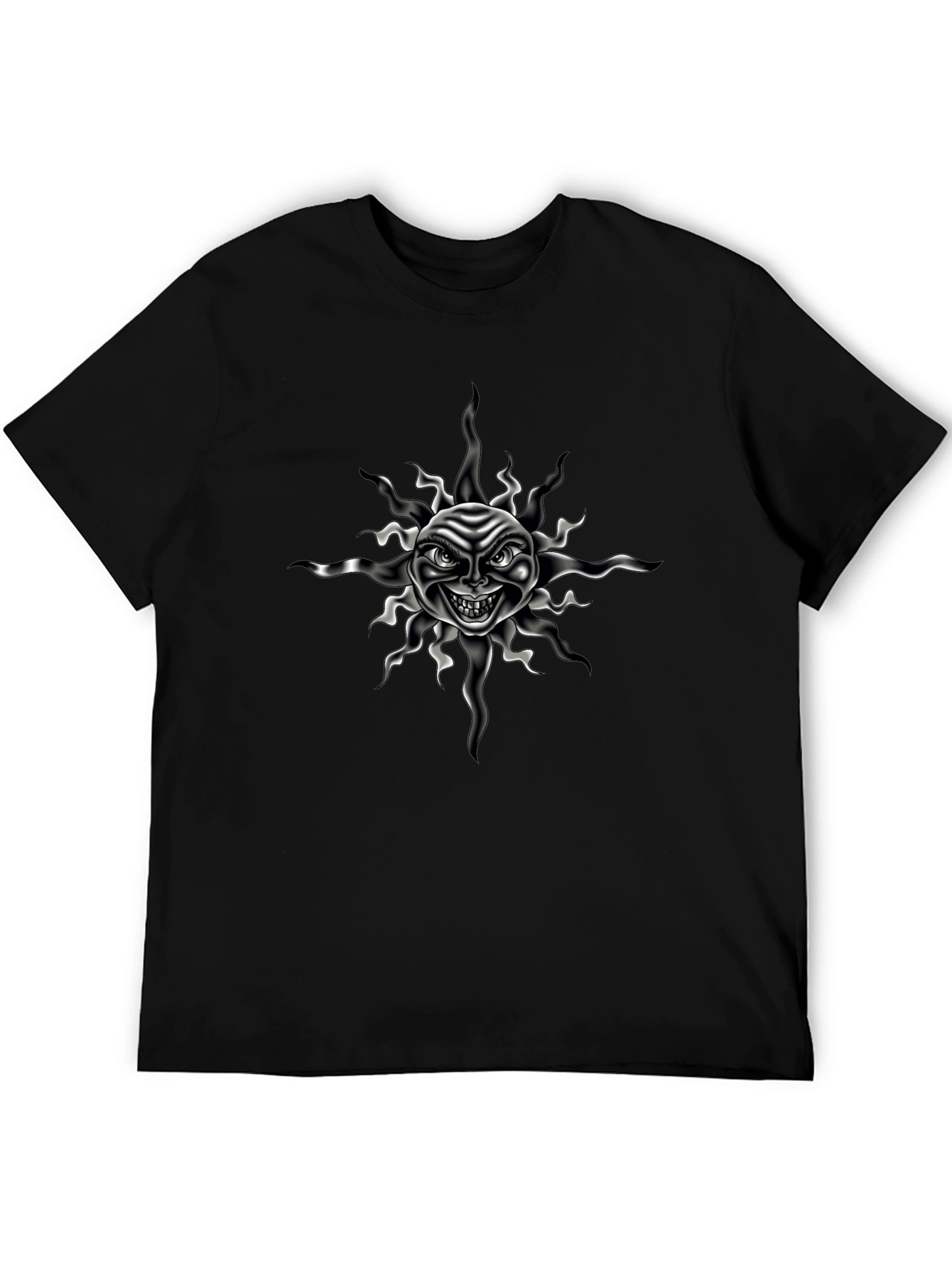 Mens Black T-Shirt with Evil Sun Graphic Print