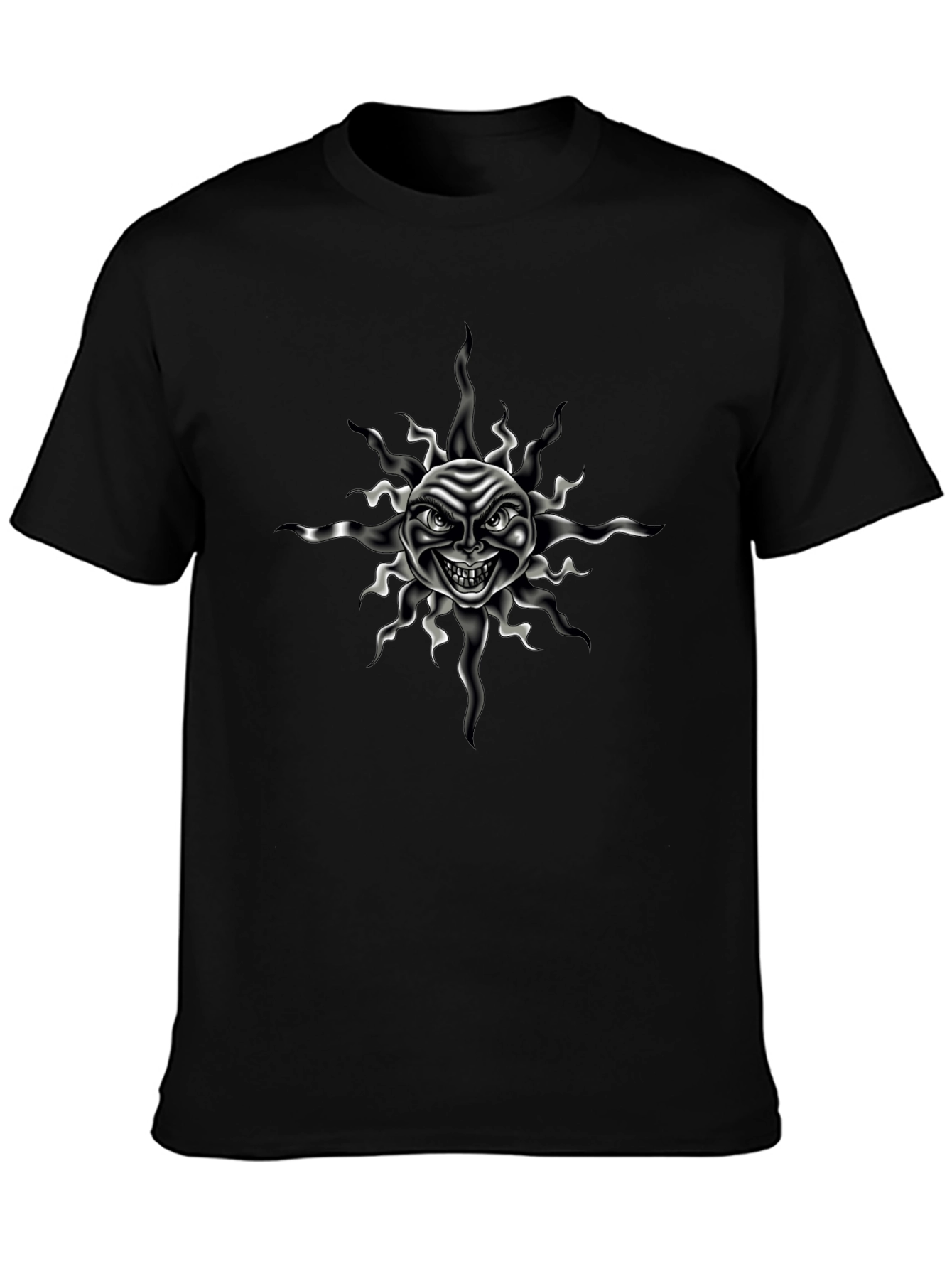 Mens Black T-Shirt with Evil Sun Graphic Print