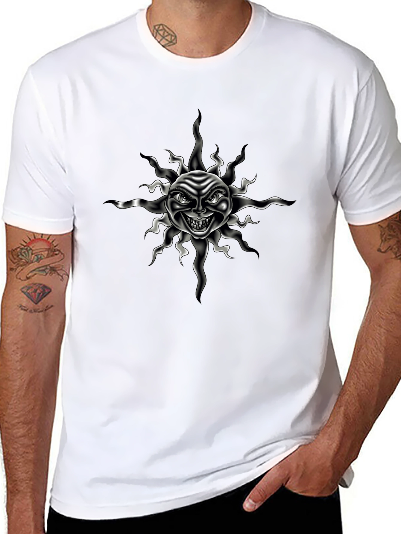Mens Black T-Shirt with Evil Sun Graphic Print