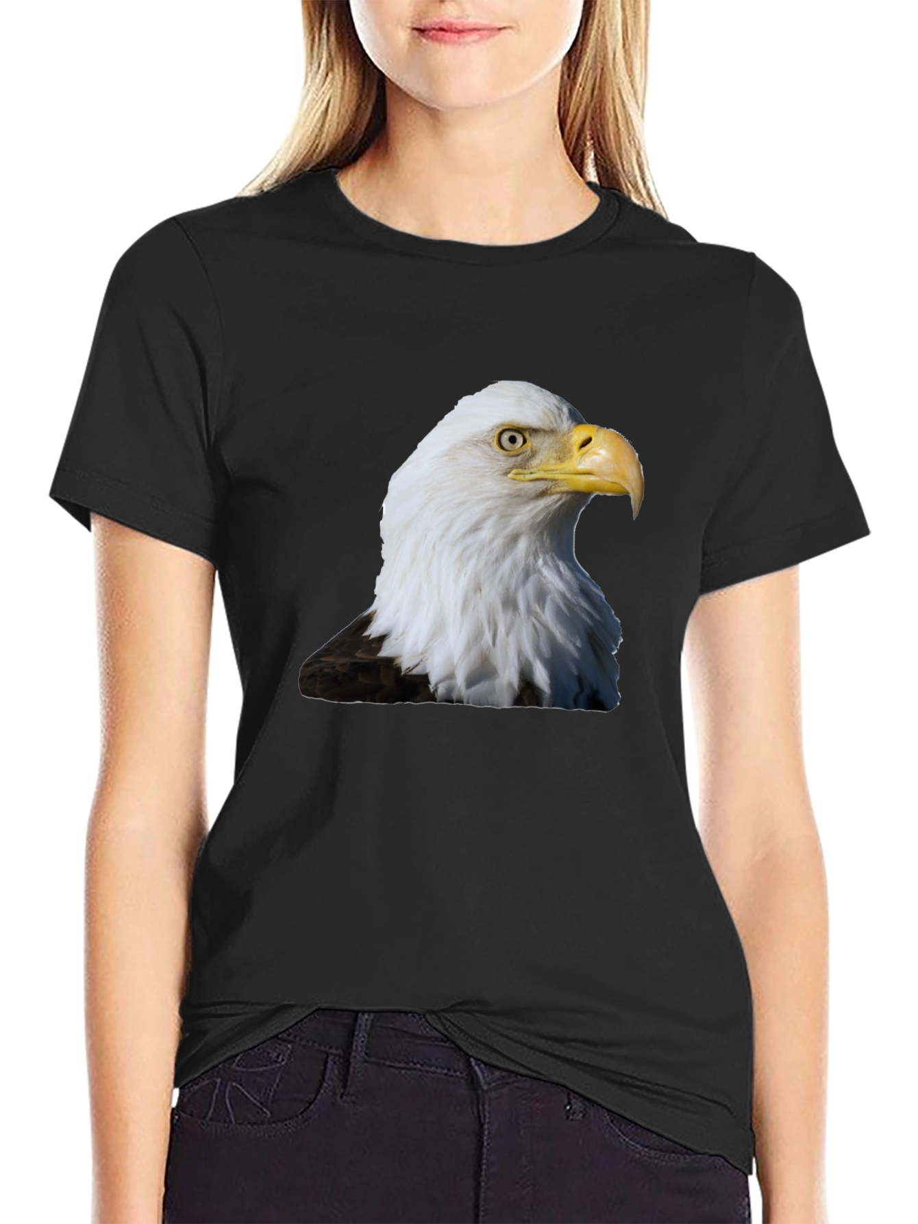 Bald Eagle Graphic Print T-Shirt - Black