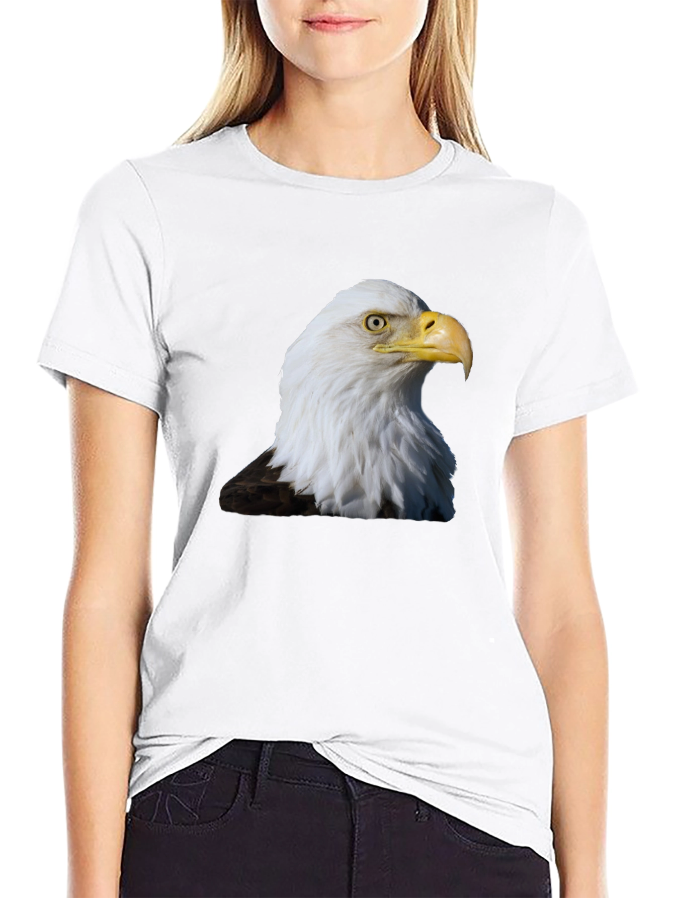 Bald Eagle Graphic Print T-Shirt - Black
