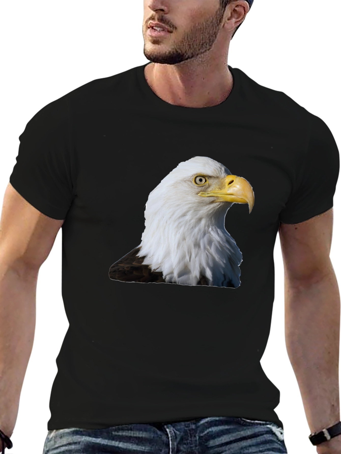 Bald Eagle Graphic Print T-Shirt - Black