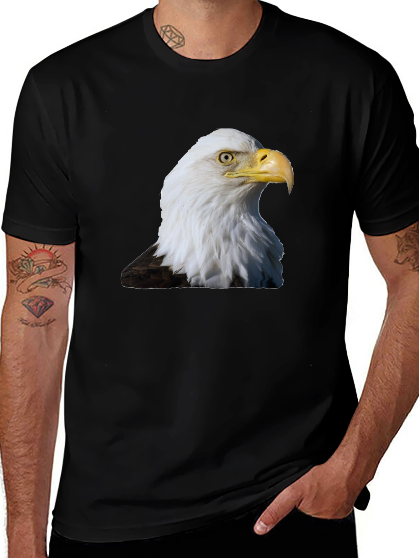 Bald Eagle Graphic Print T-Shirt - Black