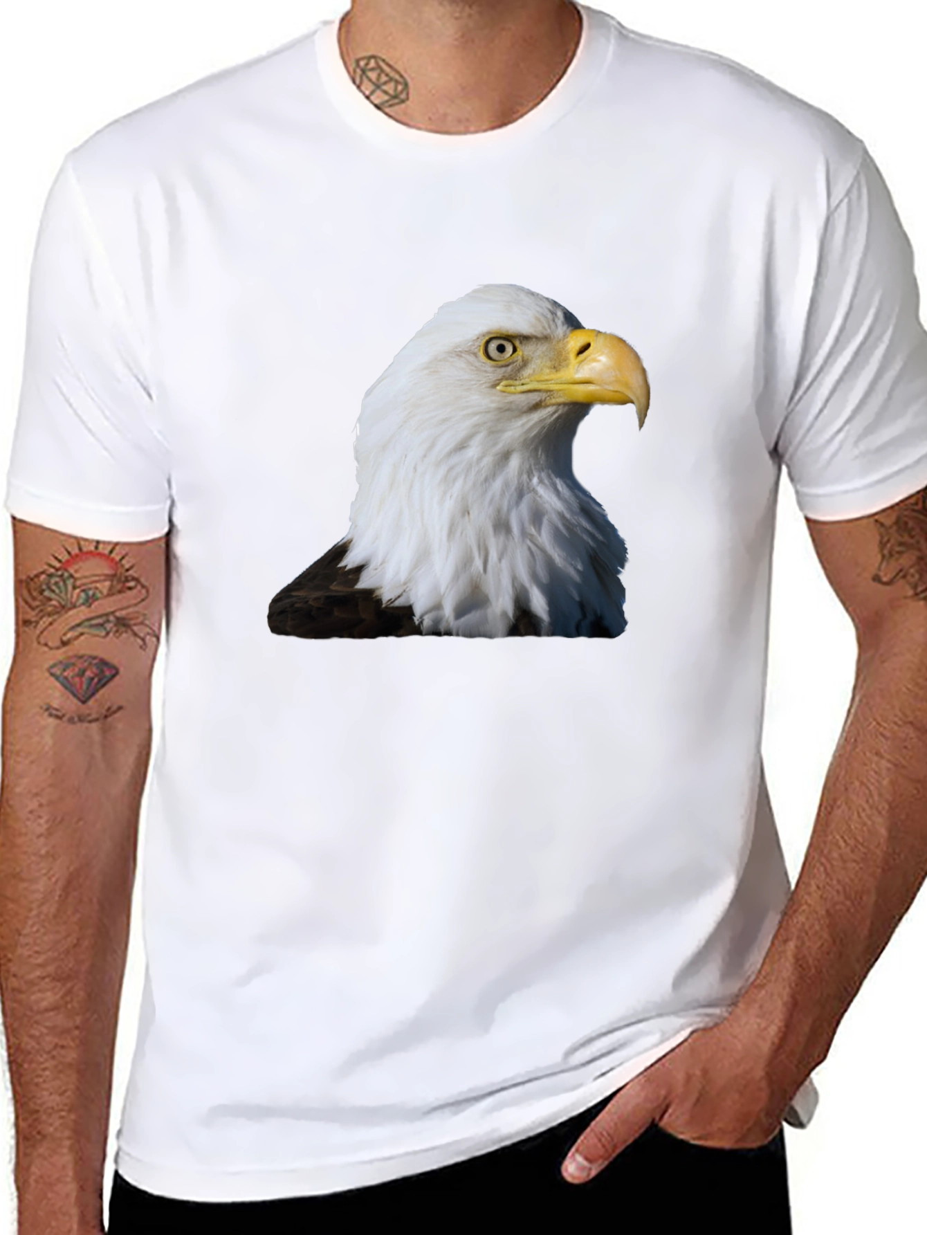 Bald Eagle Graphic Print T-Shirt - Black