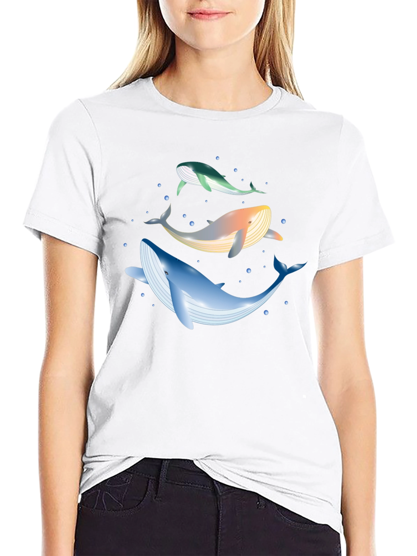Whale Trio Graphic Tee - Black Cotton Casual Wear