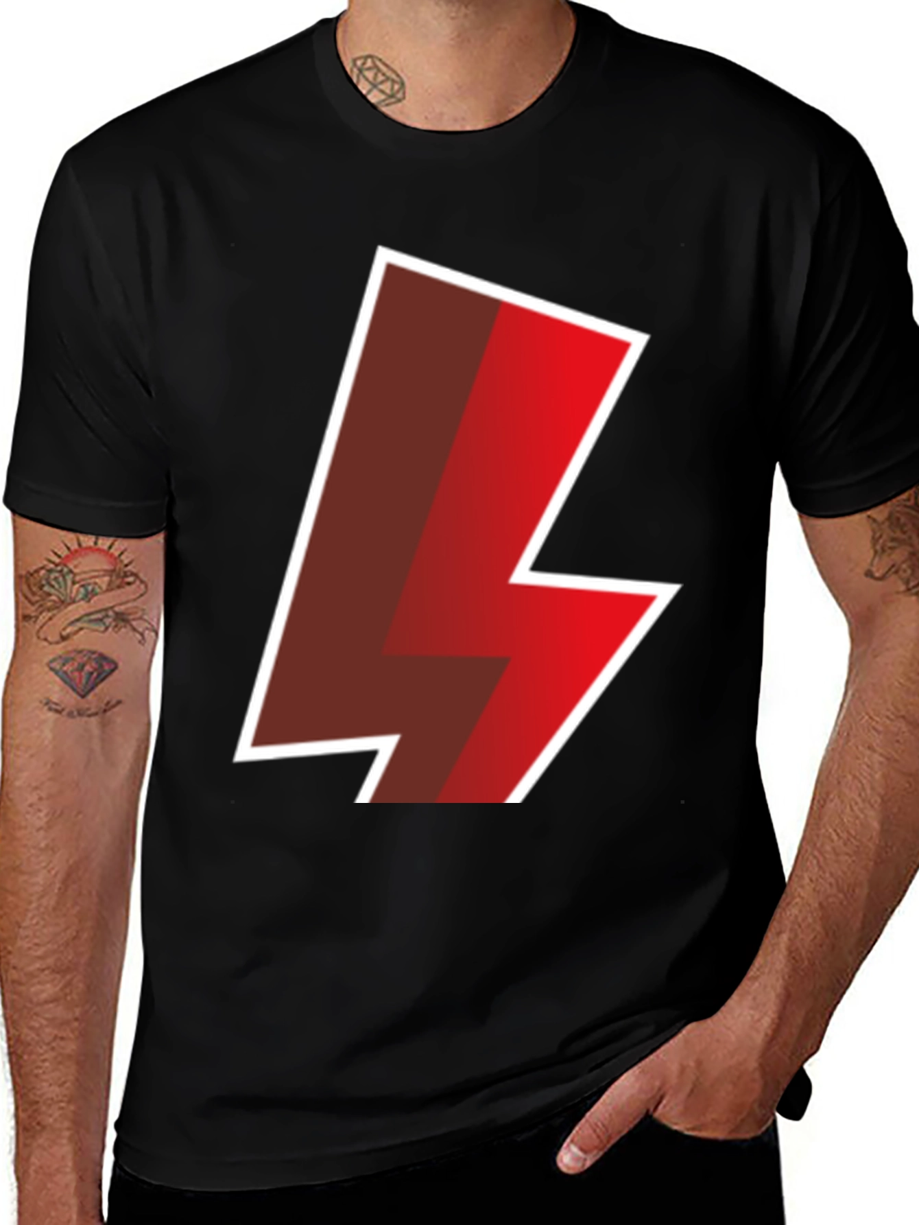 Bold Lightning Bolt Graphic Tee - Black