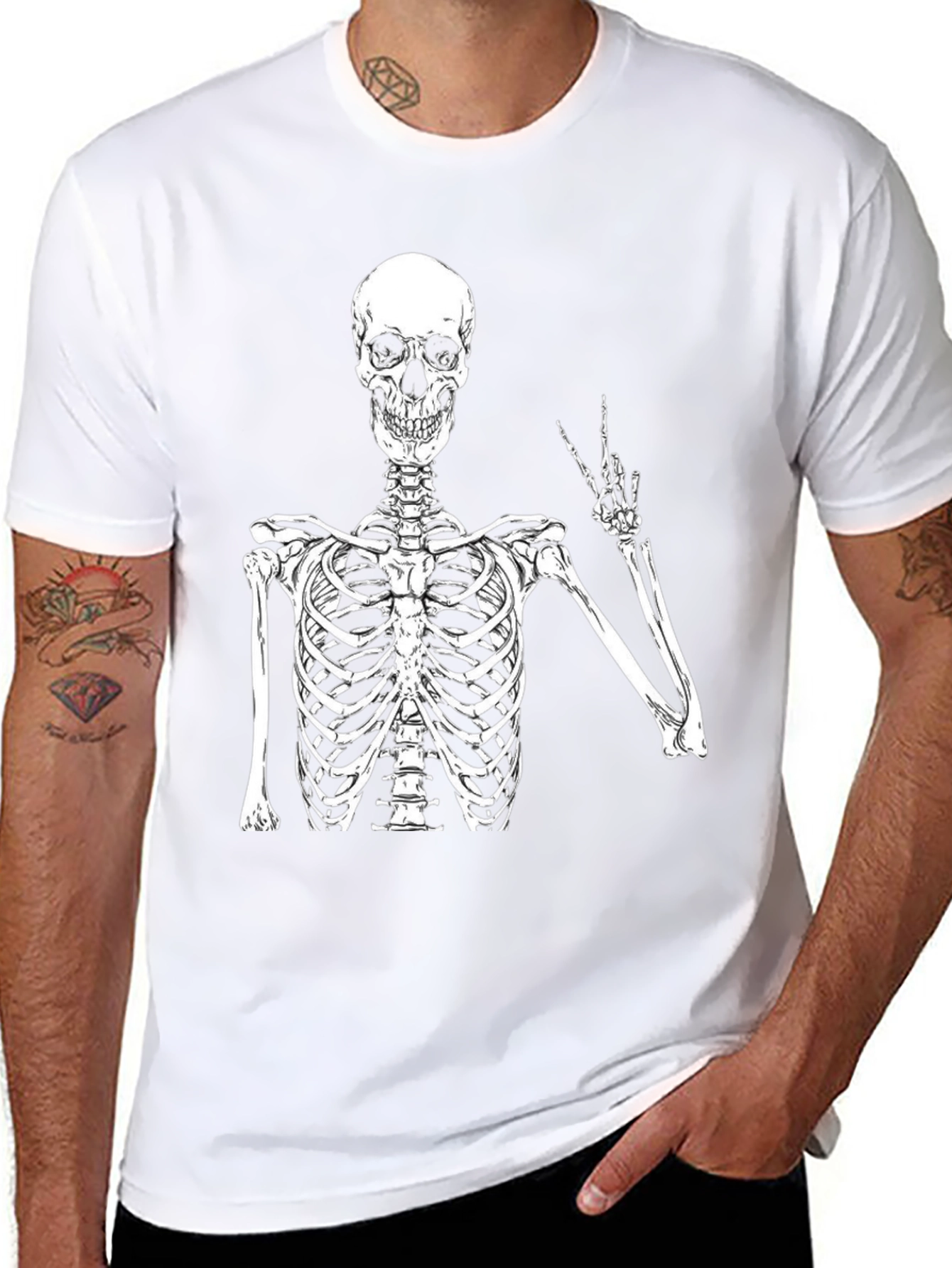 Skeleton Peace Sign Black T-Shirt