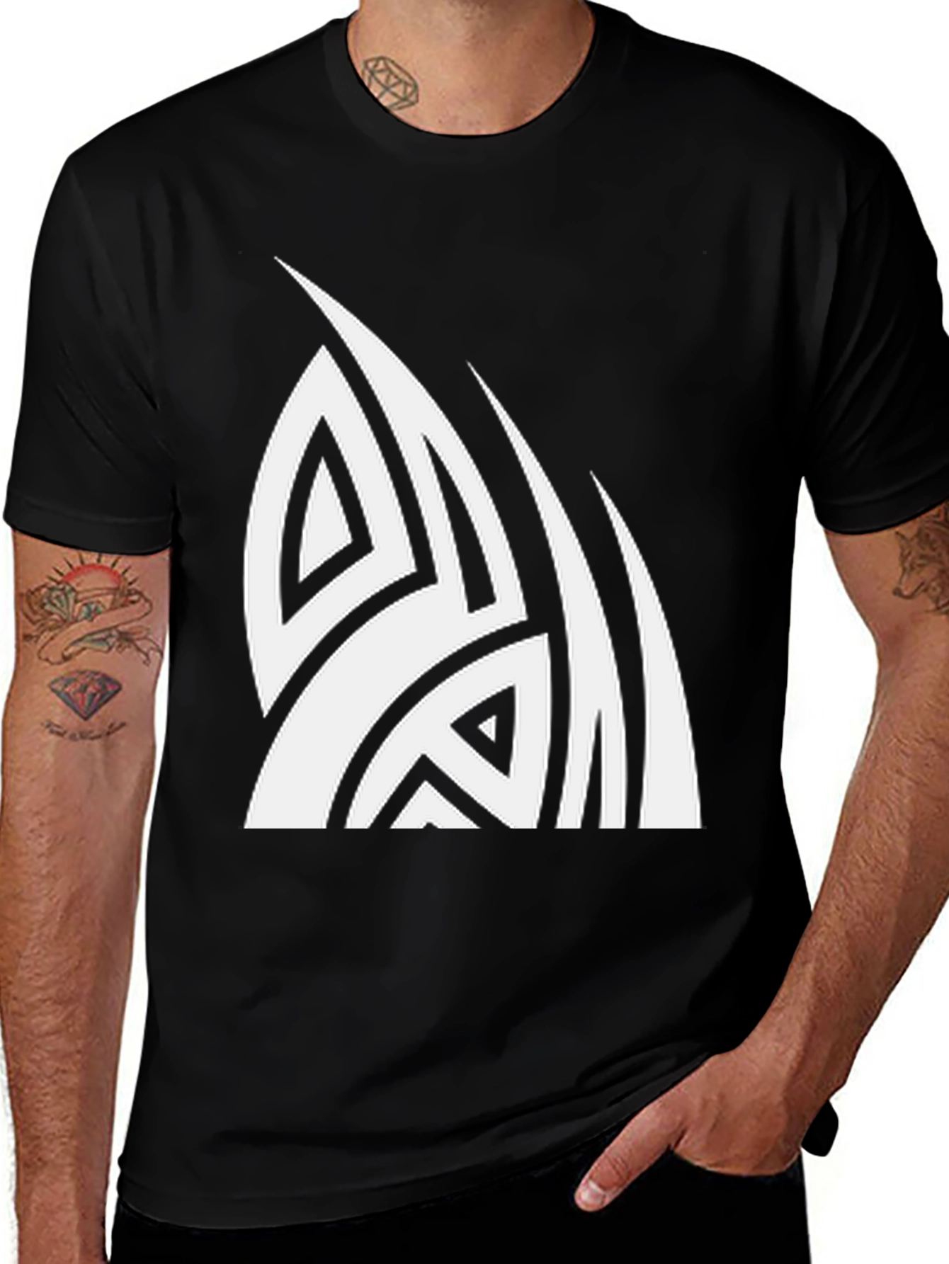 Tribal White Graphic Print Black T-Shirt