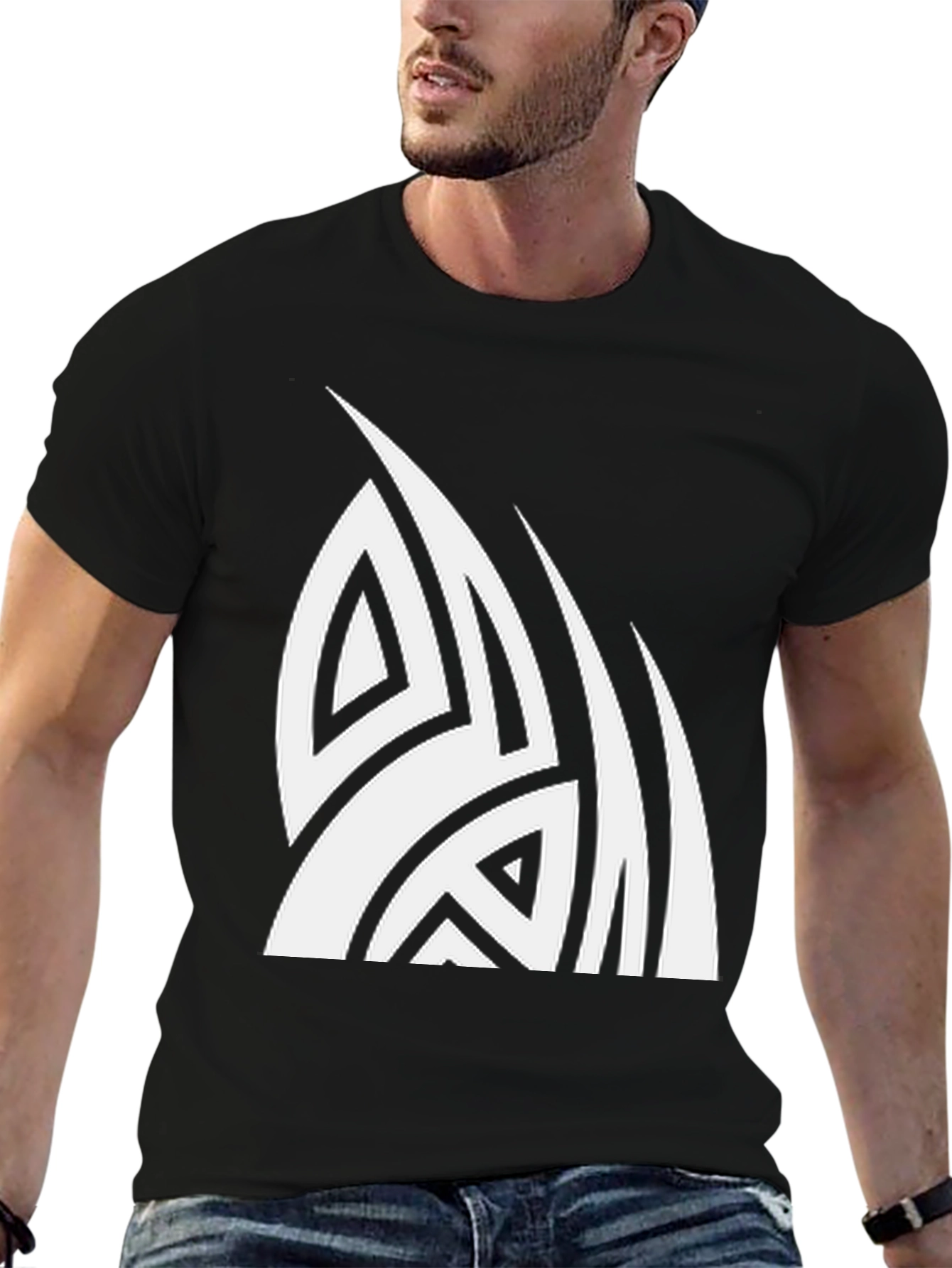 Tribal White Graphic Print Black T-Shirt