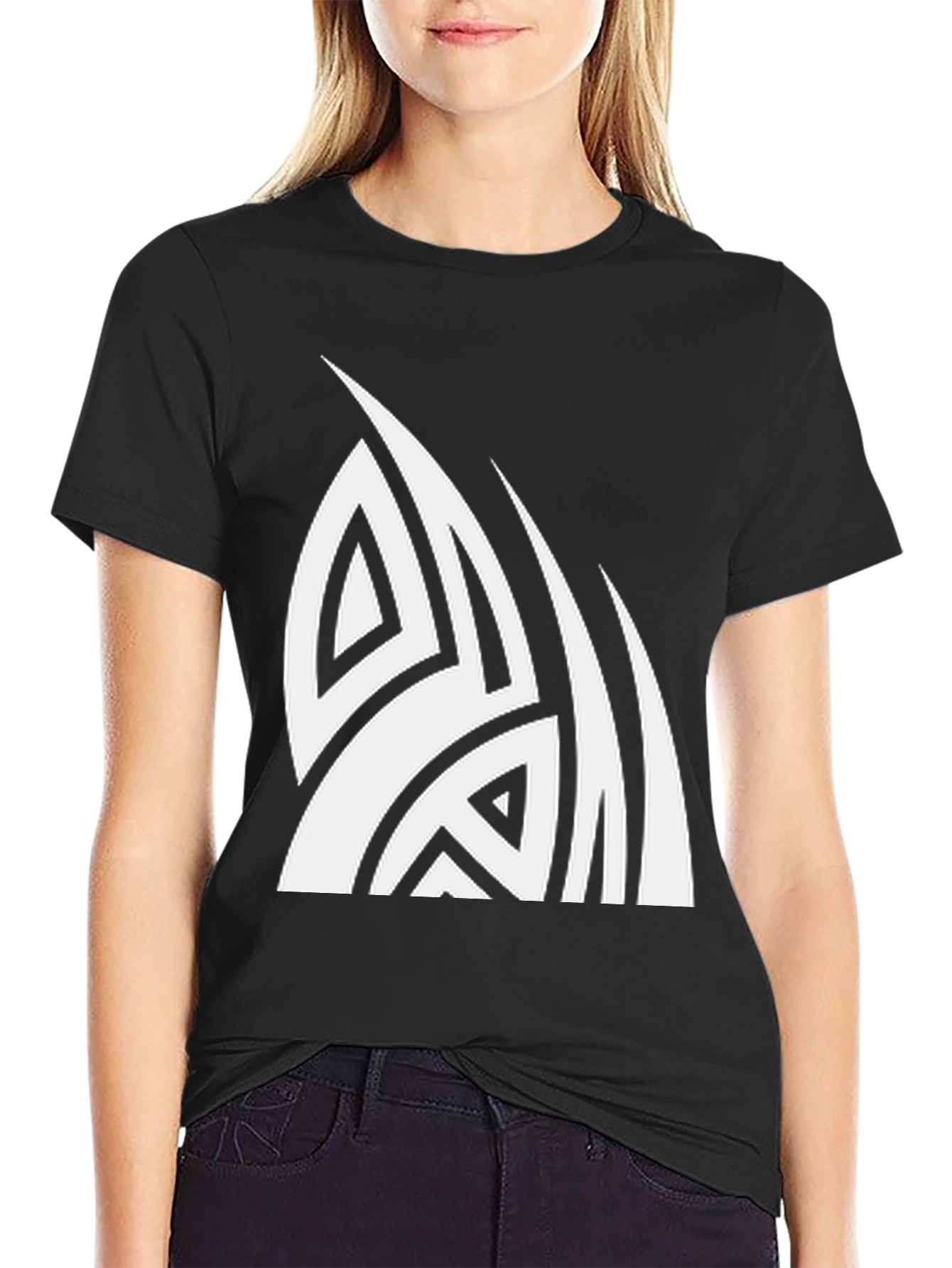 Tribal White Graphic Print Black T-Shirt