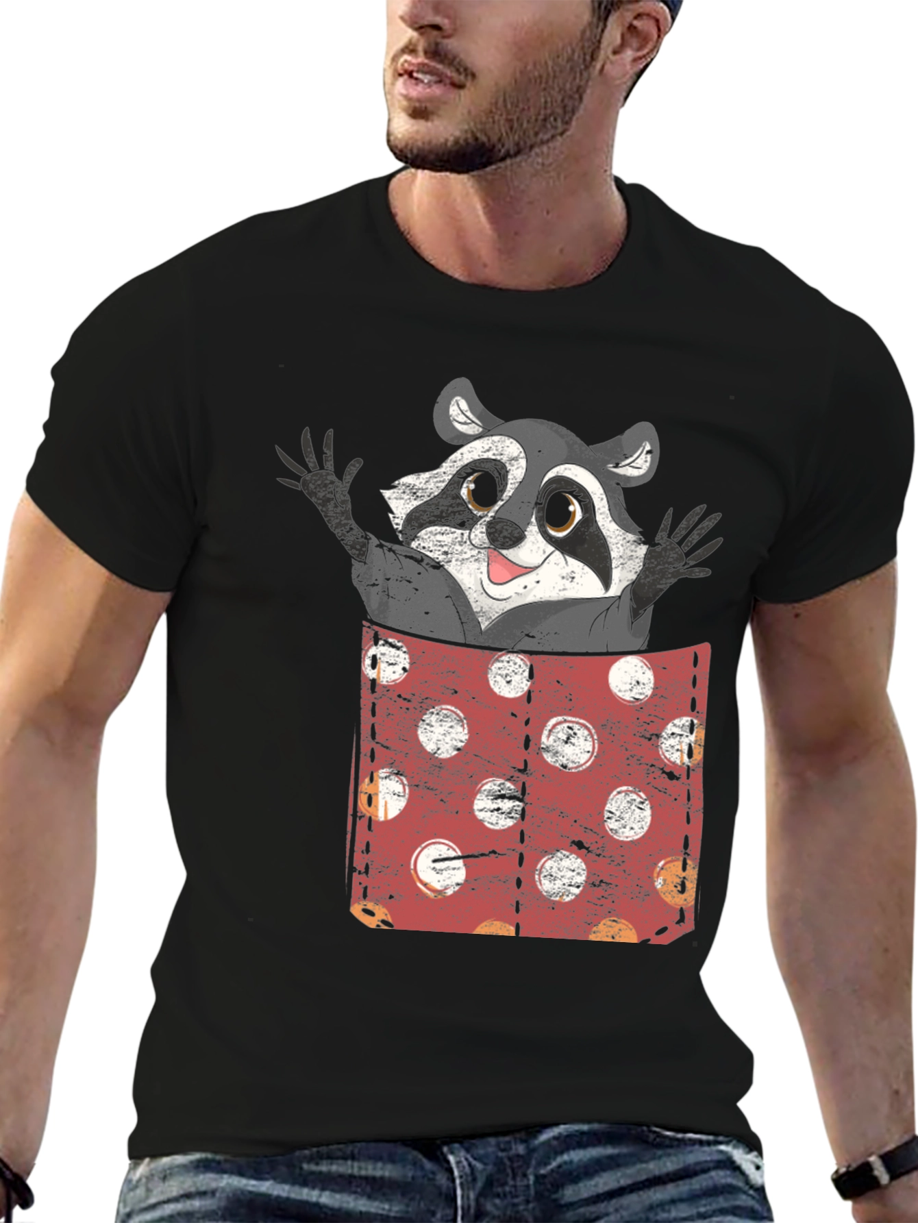 Raccoon Pocket T-Shirt - Funny Animal Tee