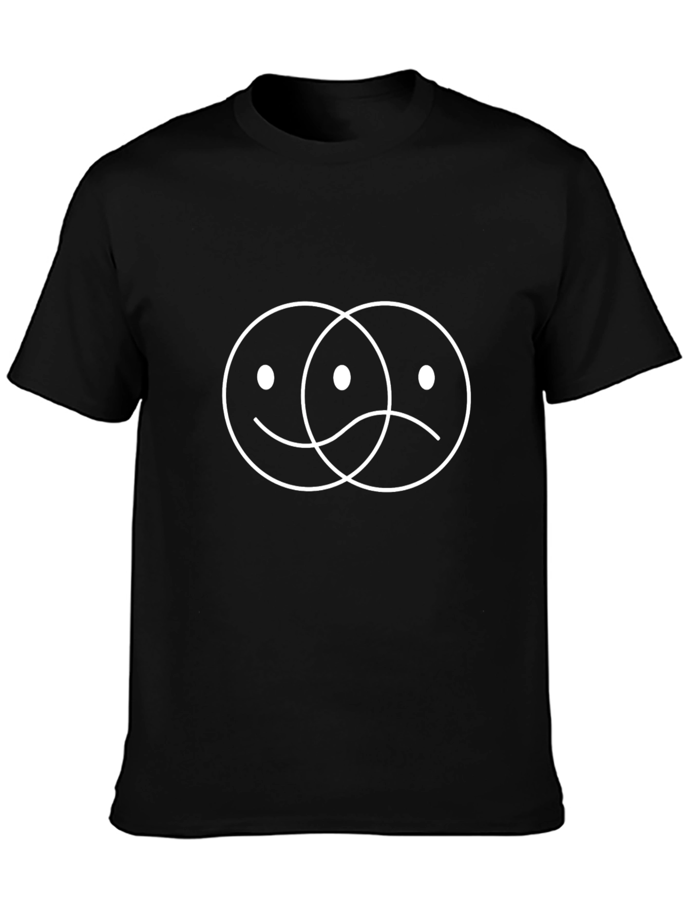 Black T-Shirt with Interlocking Happy/Sad Faces Graphic