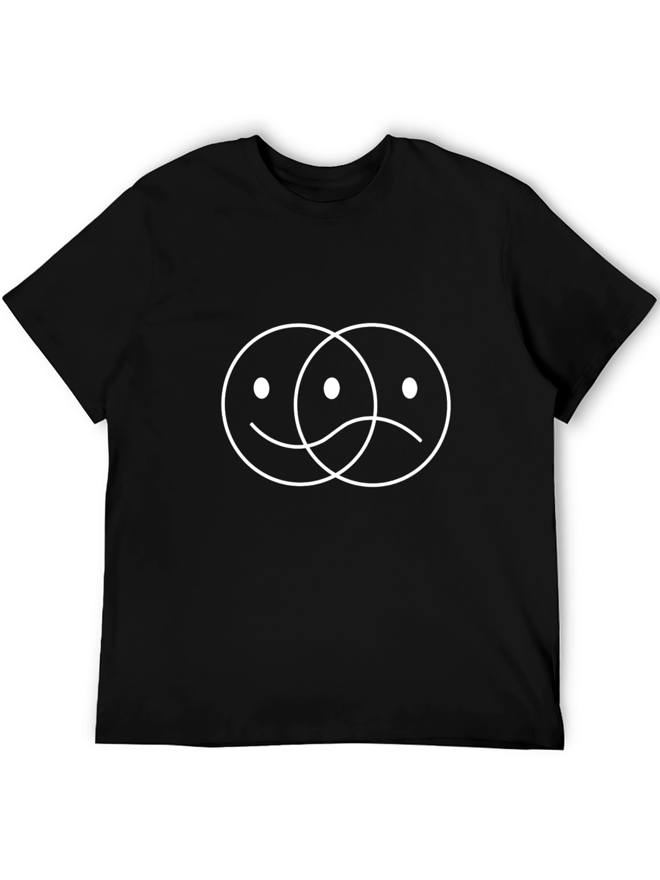 Black T-Shirt with Interlocking Happy/Sad Faces Graphic